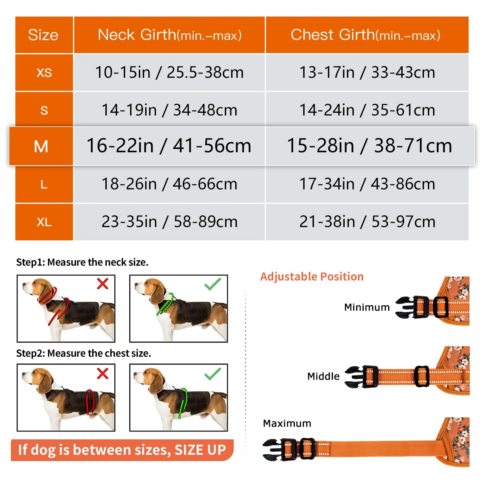 HEELE Pettorina Cane con Motivo Stampato, Riflettente Pettorina Addestramento Cani Anti Tiro con 2 Ganci in Metallo + Comodo Maniglia, Gilet per Cani Regolabile per Camminare, Fiori-Arancione, M - immagine 3