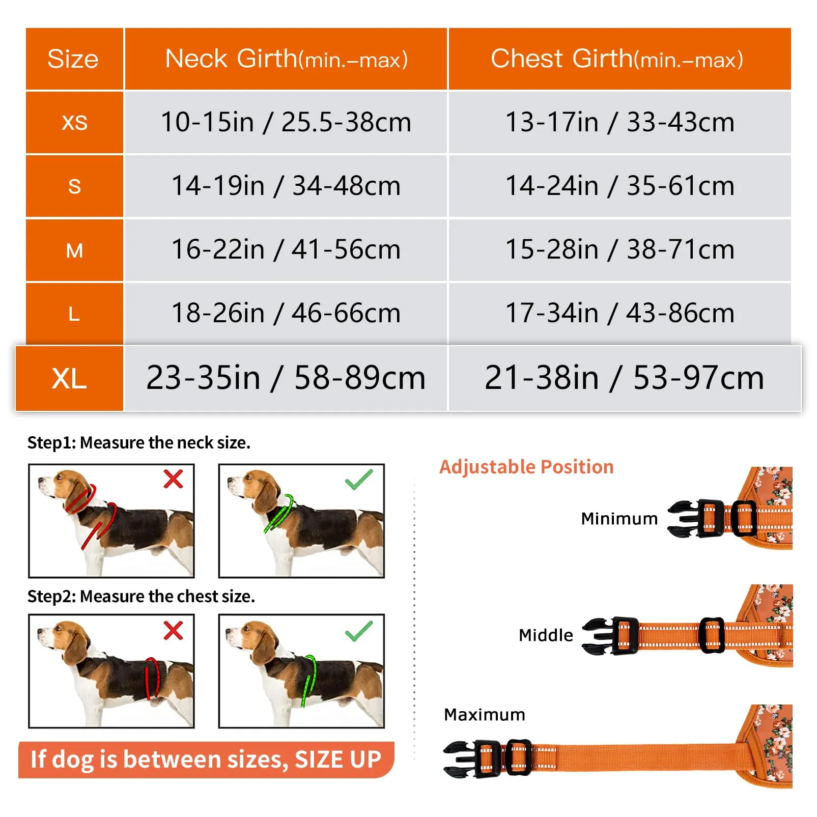 HEELE Pettorina Cane con Motivo Stampato, Riflettente Pettorina Addestramento Cani Anti Tiro con 2 Ganci in Metallo + Comodo Maniglia, Gilet per Cani Regolabile per Camminare, Fiori-Arancione, XL - immagine 3