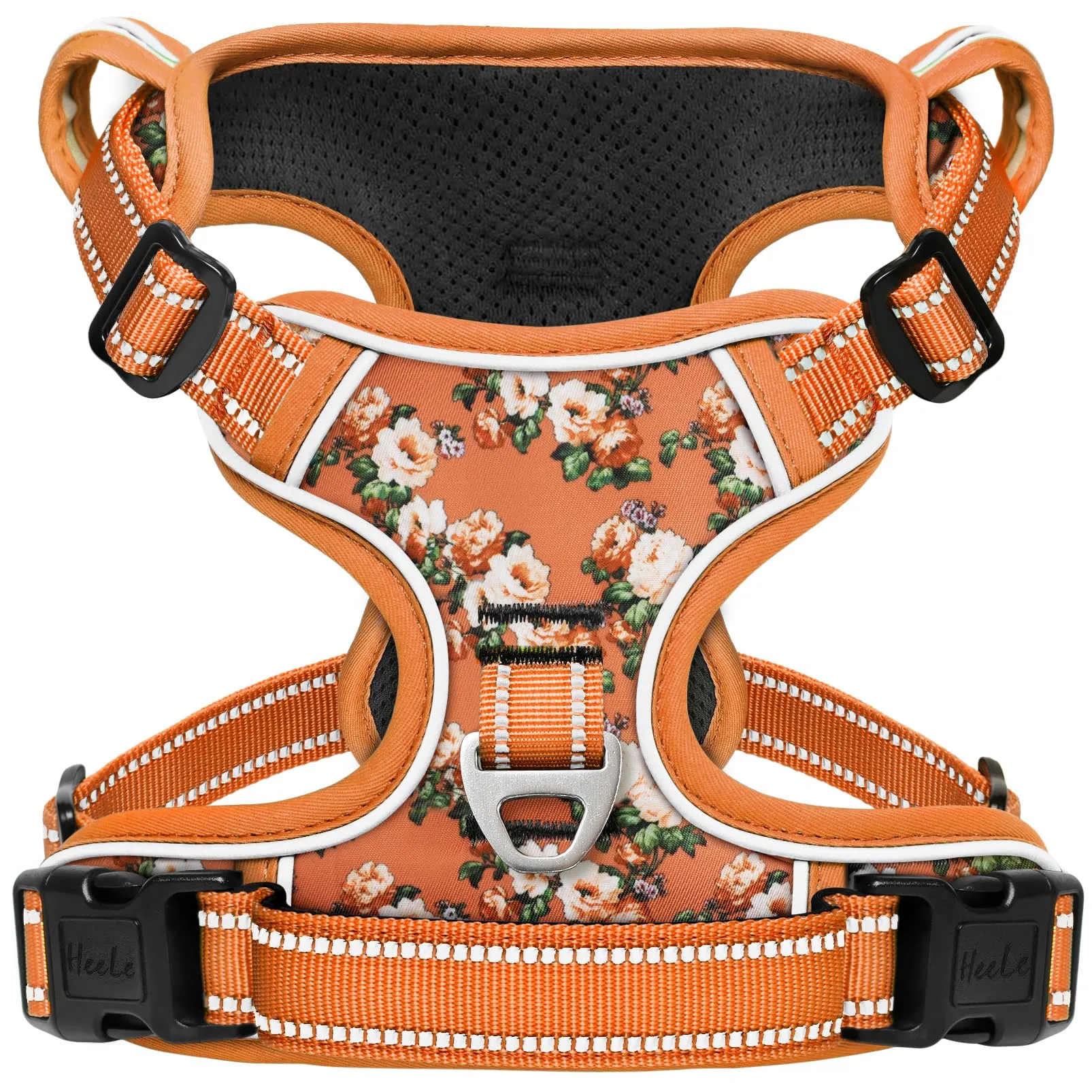 HEELE Pettorina Cane con Motivo Stampato, Riflettente Pettorina Addestramento Cani Anti Tiro con 2 Ganci in Metallo + Comodo Maniglia, Gilet per Cani Regolabile per Camminare, Fiori-Arancione, XS - immagine 1
