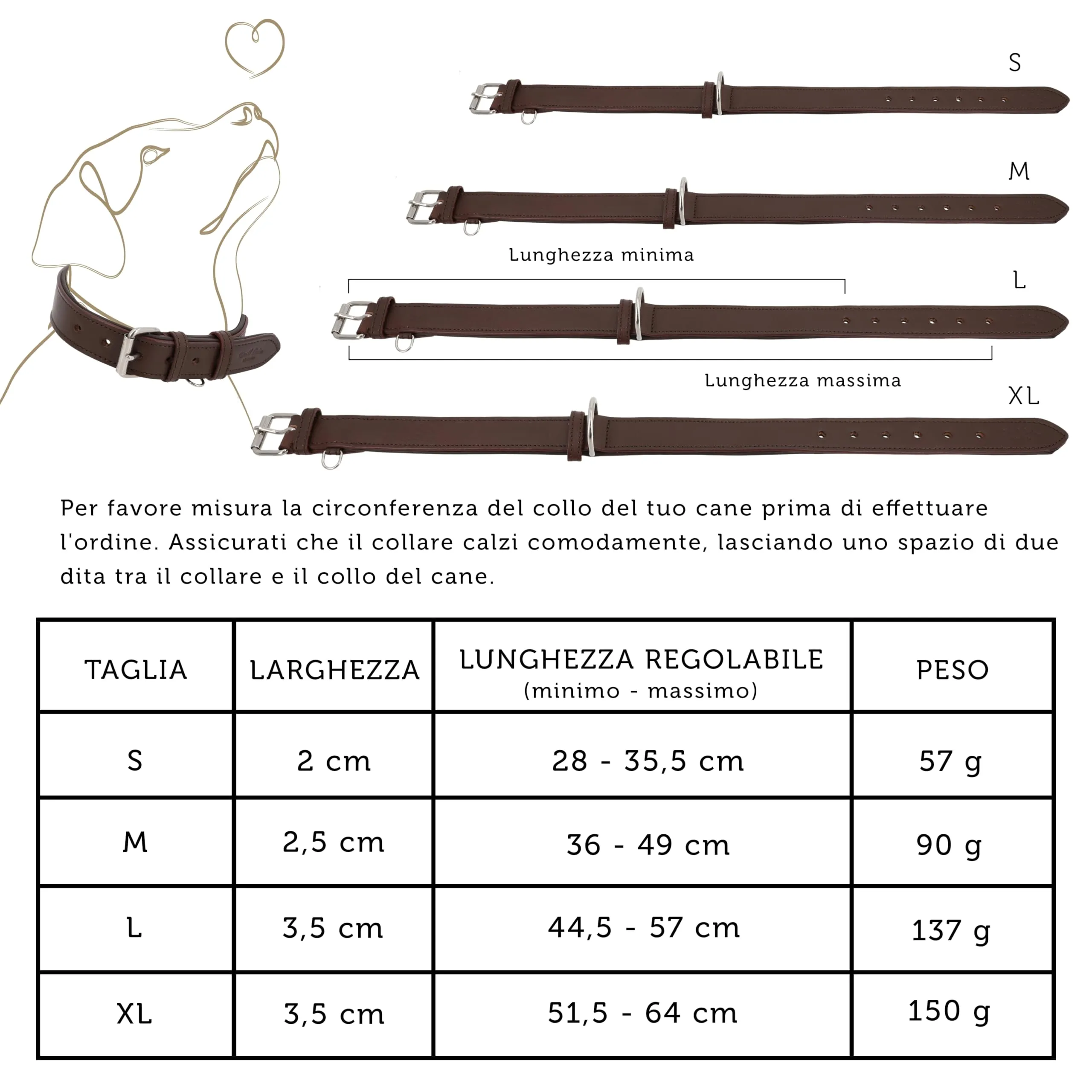 Gusti Jacky - Collare in pelle per cani a quattro zampe, taglia S, marrone scuro - immagine 6