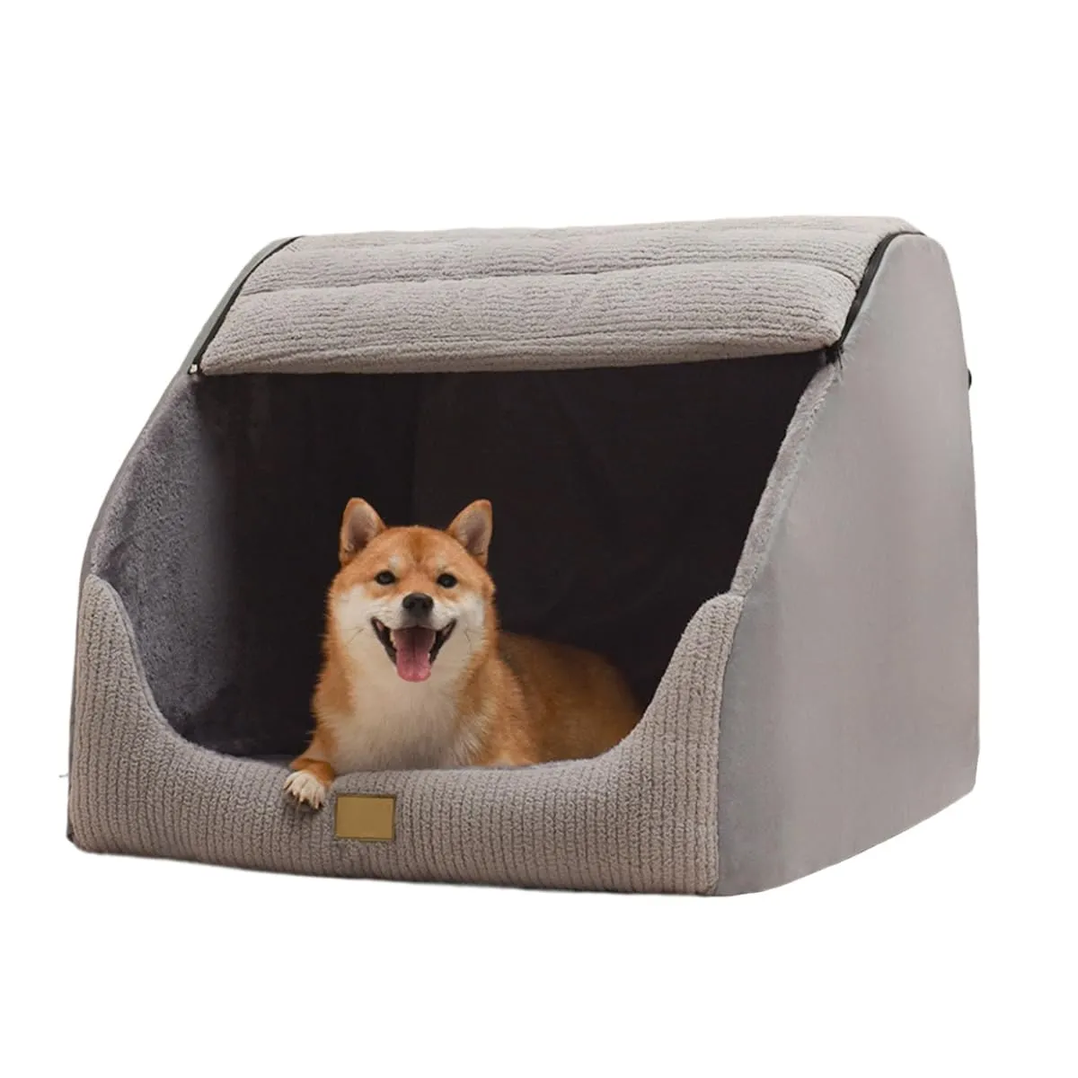 Grande cuccia per cani e gatti in morbido peluche con cuscino morbido e lavabile, casa portatile per cani e gatti di taglia media e grande (grigio, taglia XL) - immagine 1