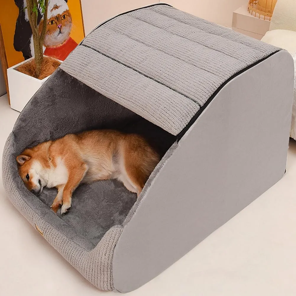 Grande cuccia per cani e gatti in morbido peluche con cuscino morbido e lavabile, casa portatile per cani e gatti di taglia media e grande (grigio, taglia XL) - immagine 2