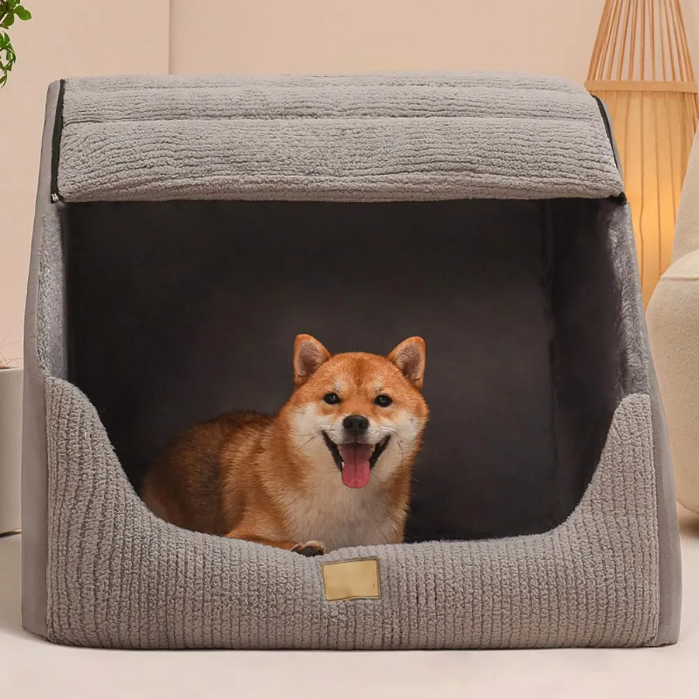 Grande cuccia per cani e gatti in morbido peluche con cuscino morbido e lavabile, casa portatile per cani e gatti di taglia media e grande (grigio, taglia XL) - immagine 3