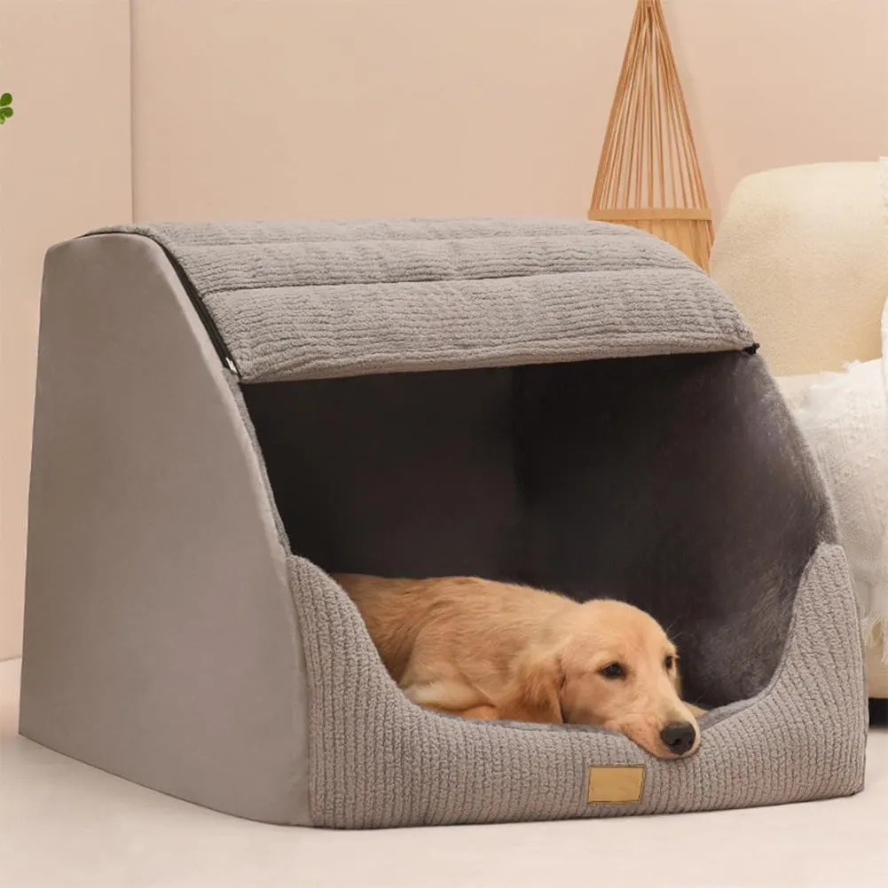 Grande cuccia per cani e gatti in morbido peluche con cuscino morbido e lavabile, casa portatile per cani e gatti di taglia media e grande (grigio, taglia XL) - immagine 5