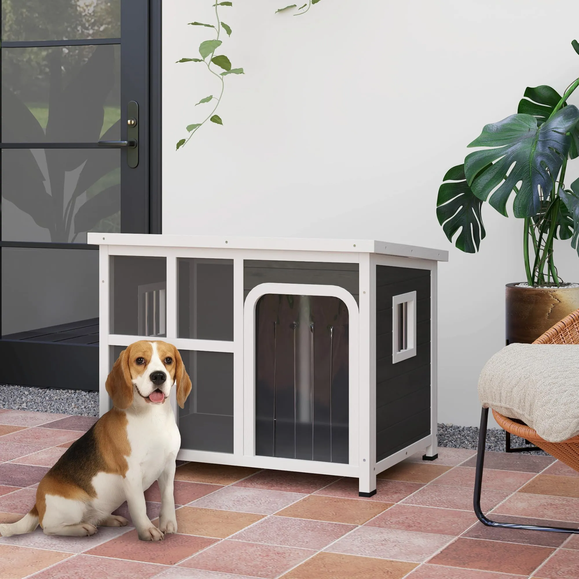 PawHut Casetta per Cani, Cuccia Cane Esterno 90x62x71 cm Grigio Chiaro - immagine 2