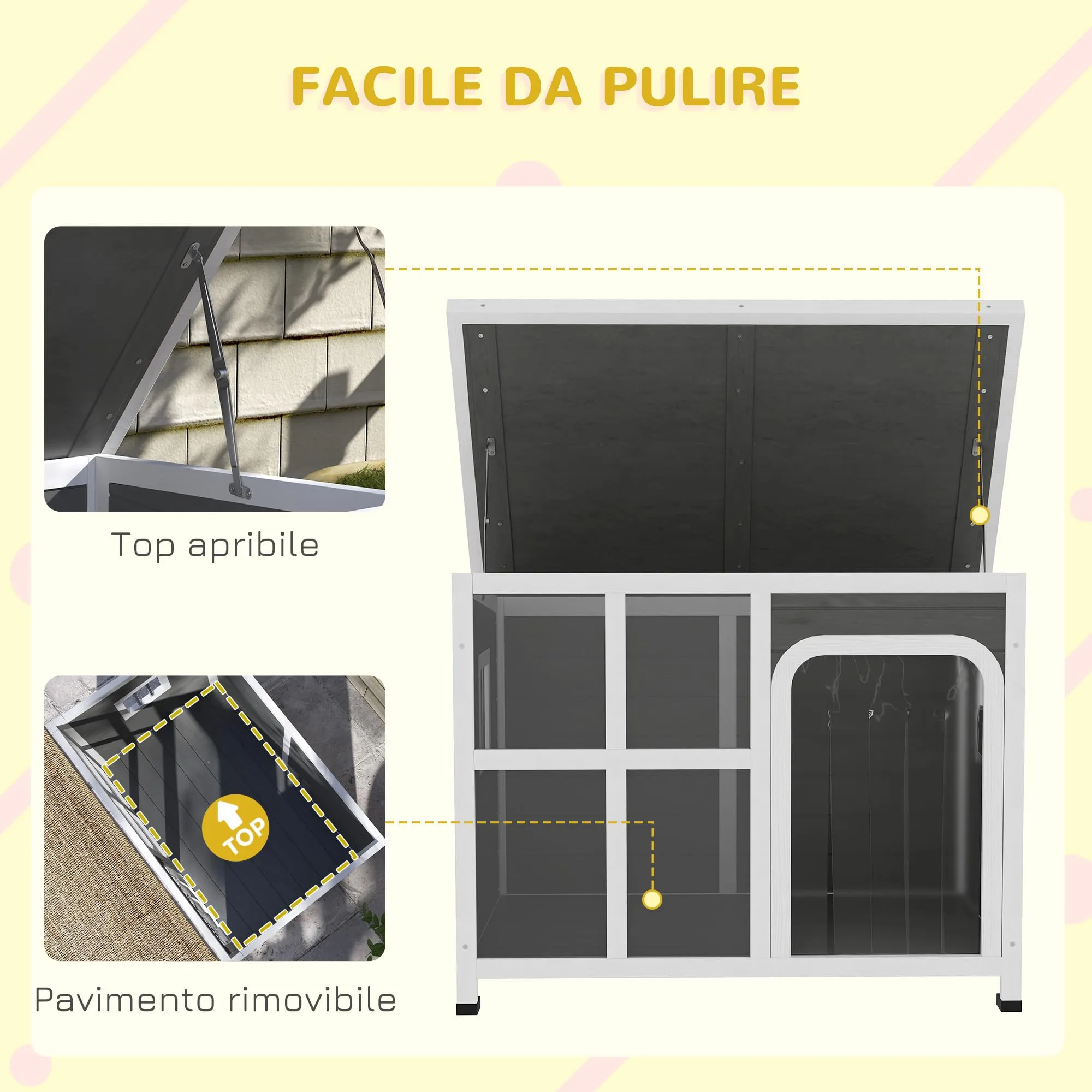 PawHut Casetta per Cani, Cuccia Cane Esterno 90x62x71 cm Grigio Chiaro - immagine 3