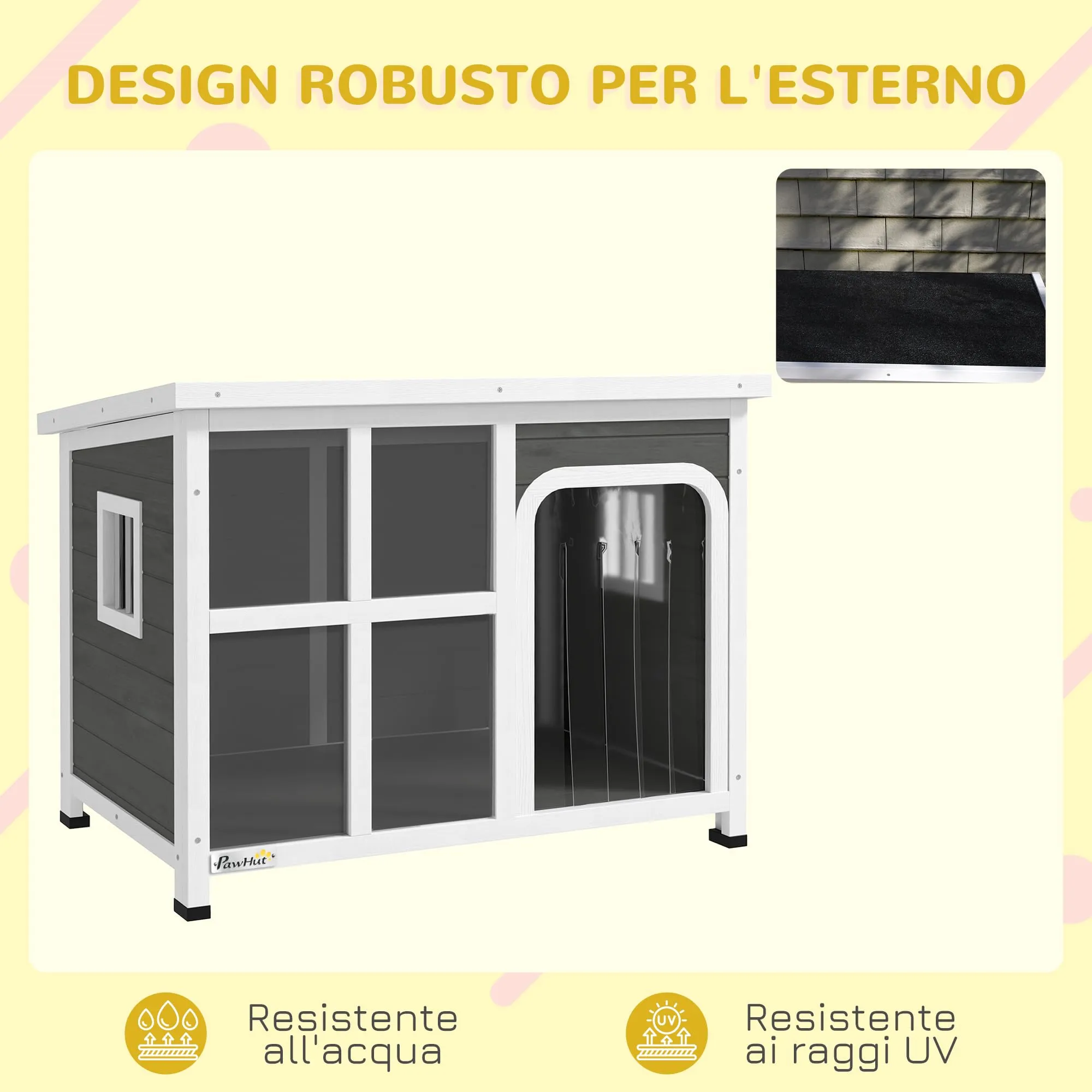 PawHut Casetta per Cani, Cuccia Cane Esterno 90x62x71 cm Grigio Chiaro - immagine 4