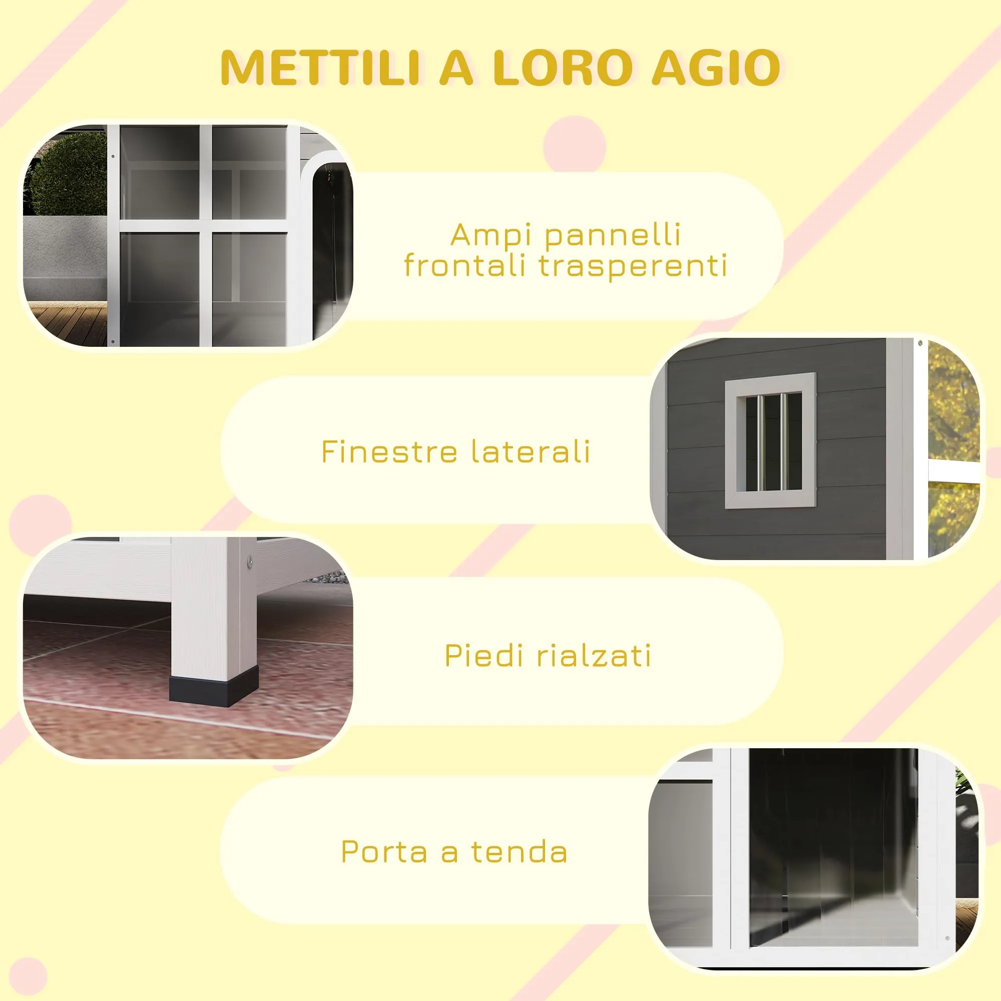 PawHut Casetta per Cani, Cuccia Cane Esterno 90x62x71 cm Grigio Chiaro - immagine 5