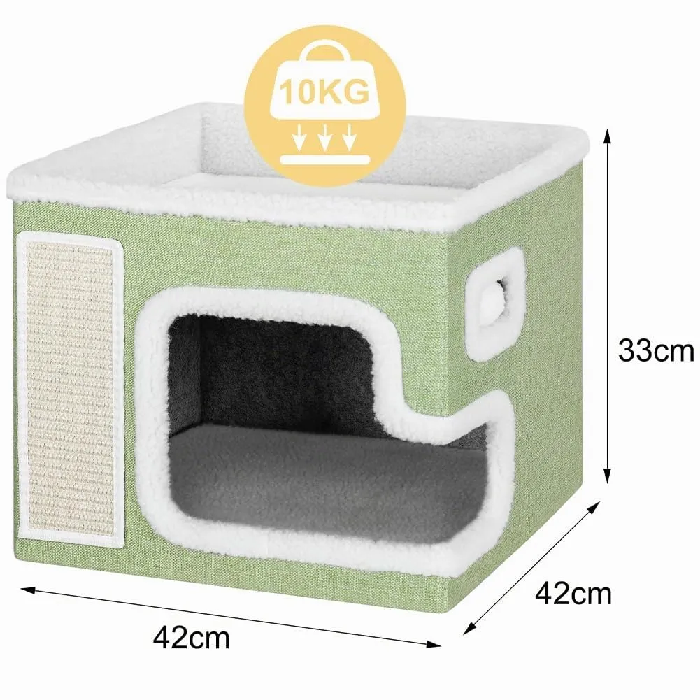 BAKAJI Cuccia per Gatti pieghevole con Grande Ingresso, Casetta Rifugio per Animali Domestici, Tiragraffi in Poliestere Caldo e Imbottito, Cuccetta Graffiatoio Base Antiscivolo 42x42x33 cm (Verde) - immagine 6