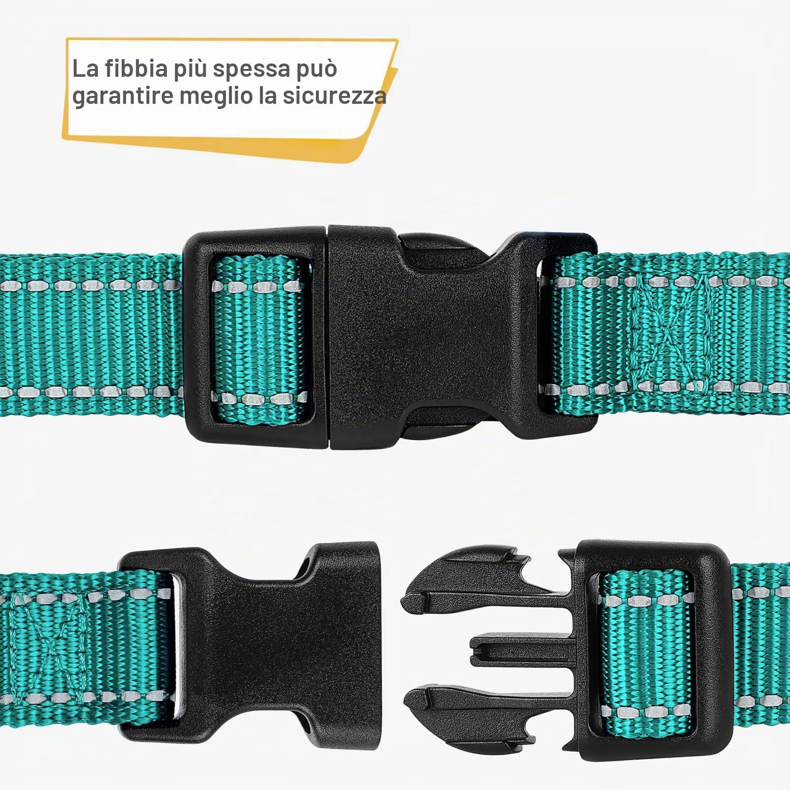 HEELE Collare per Cani, Collare Cane Riflettente Imbottito Nylon Regolabile Traspirante Collari per Cani di Taglia Media, Turchese, M(34-52cm) - immagine 3