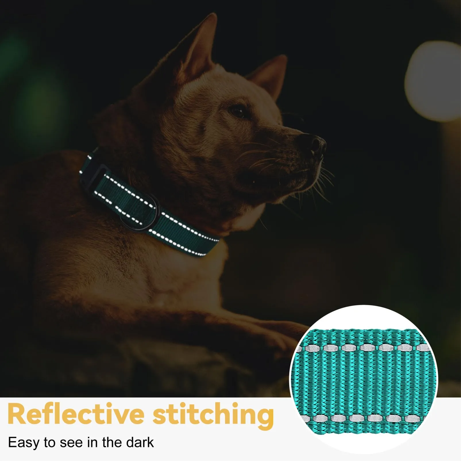 HEELE Collare per Cani, Collare Cane Riflettente Imbottito Nylon Regolabile Traspirante Collari per Cani, Turchese, XS(20-30cm) - immagine 7