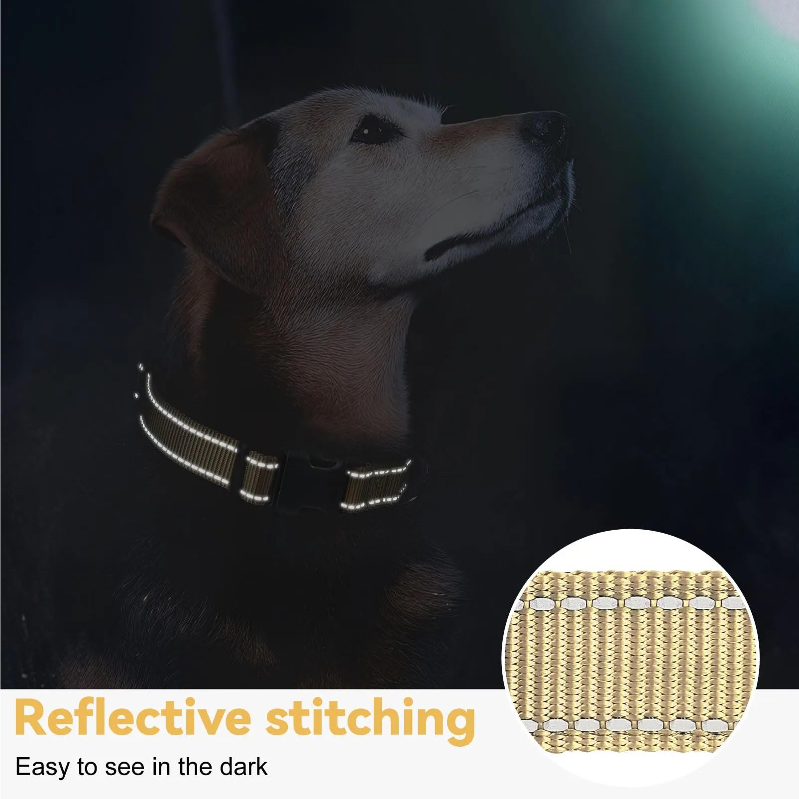 HEELE Collare per Cani, Collare Cane Riflettente Imbottito Nylon Regolabile Traspirante Collari per Cani, Cachi Chiaro, XS(20-30cm) - immagine 7
