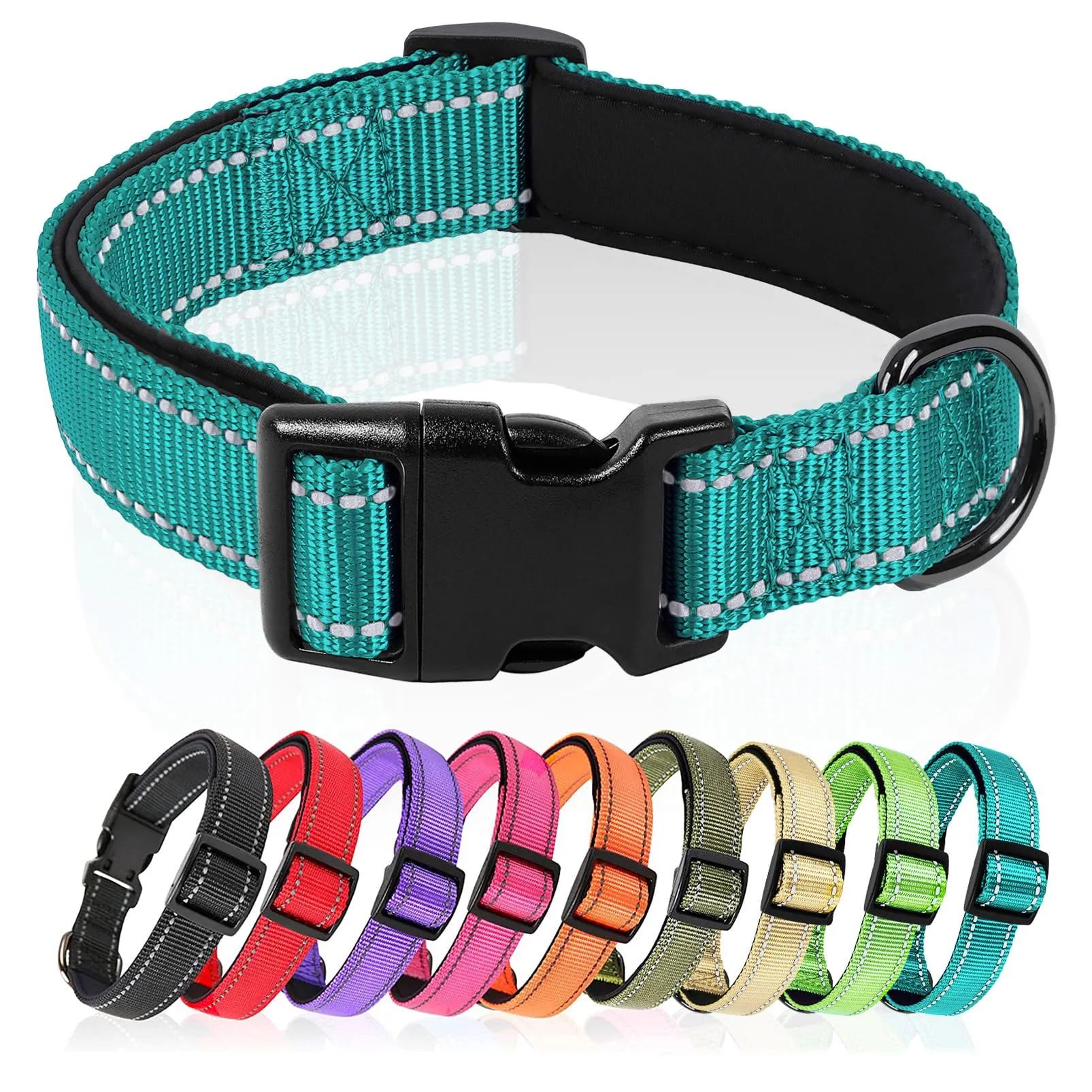 HEELE Collare per Cani, Collare Cane Riflettente Imbottito Nylon Regolabile Traspirante Collari per Cani di Taglia Grande, Turchese, L(44-66cm) - immagine 1