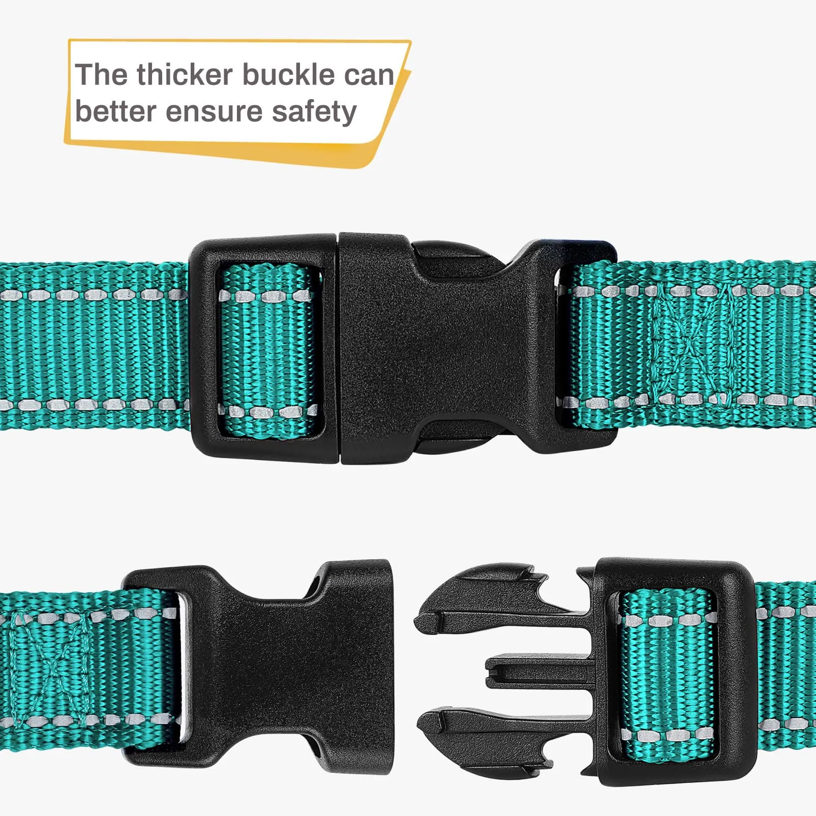 HEELE Collare per Cani, Collare Cane Riflettente Imbottito Nylon Regolabile Traspirante Collari per Cani di Taglia Grande, Turchese, L(44-66cm) - immagine 3