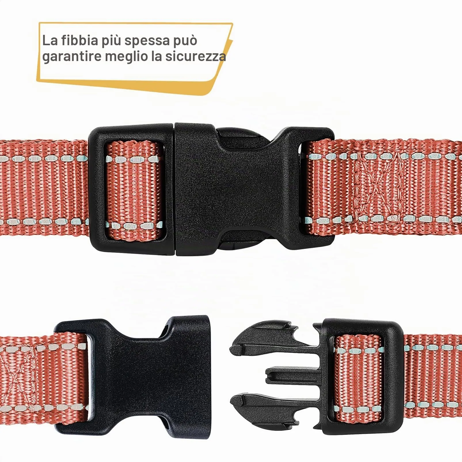 HEELE Collare per Cani, Collare Cane Riflettente Imbottito Nylon Regolabile Traspirante Collari per Cani, Corallo, S(26-38cm) - immagine 3