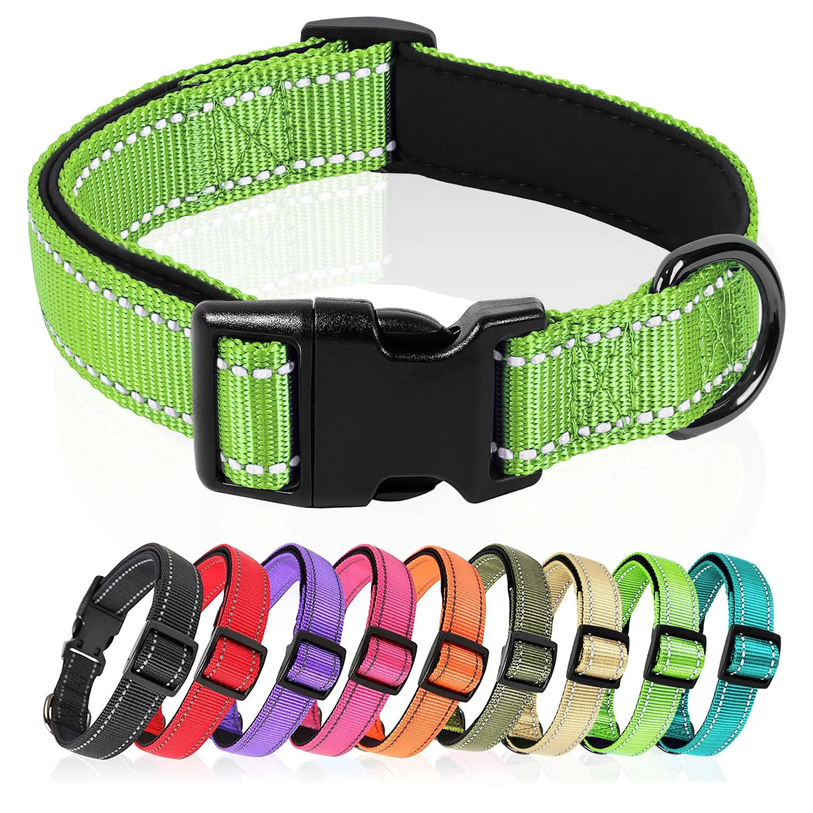 HEELE Collare per Cani, Collare Cane Riflettente Imbottito Nylon Regolabile Traspirante Collari per Cani di Taglia Media, Erba Verde, M(34-52cm) - immagine 1
