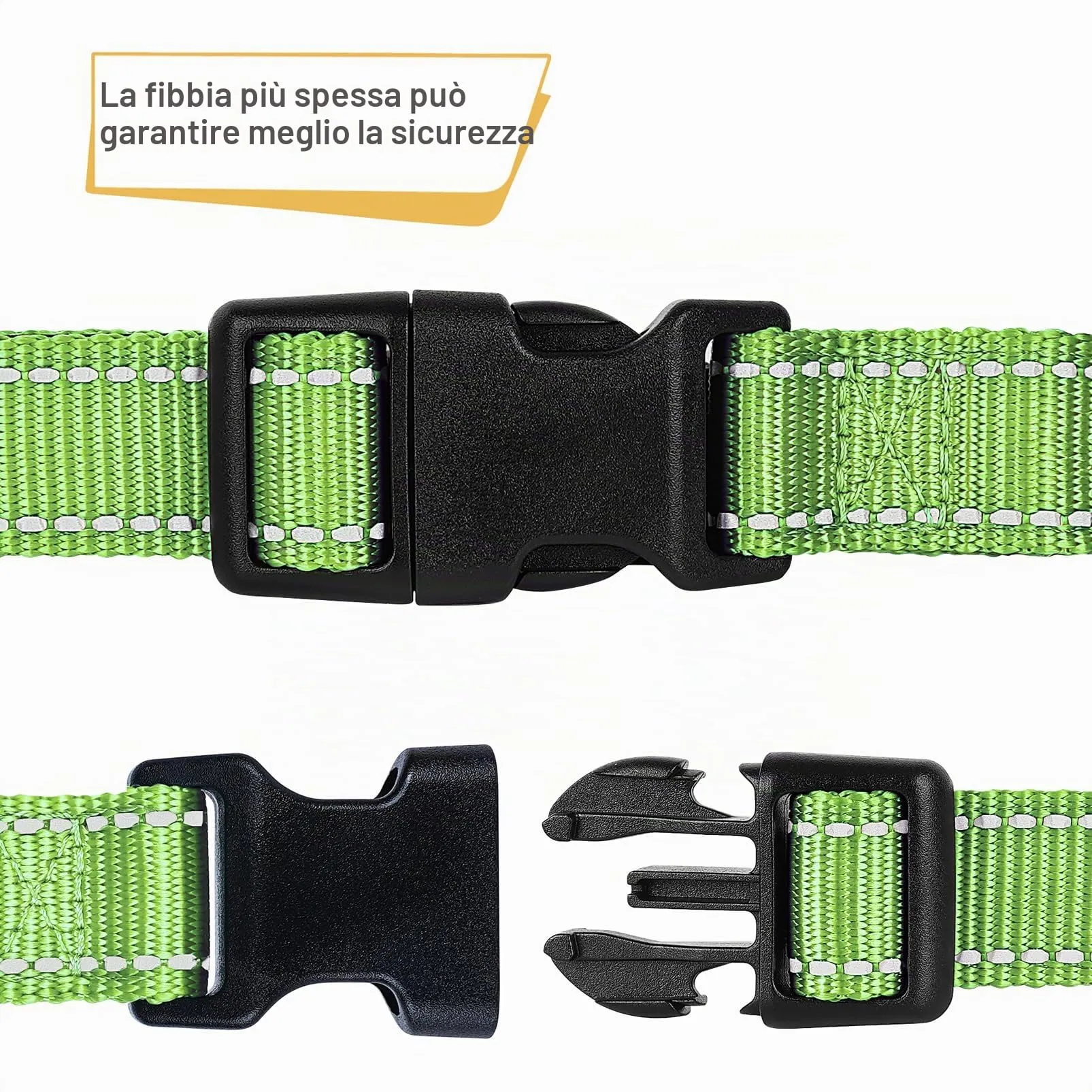 HEELE Collare per Cani, Collare Cane Riflettente Imbottito Nylon Regolabile Traspirante Collari per Cani di Taglia Media, Erba Verde, M(34-52cm) - immagine 3