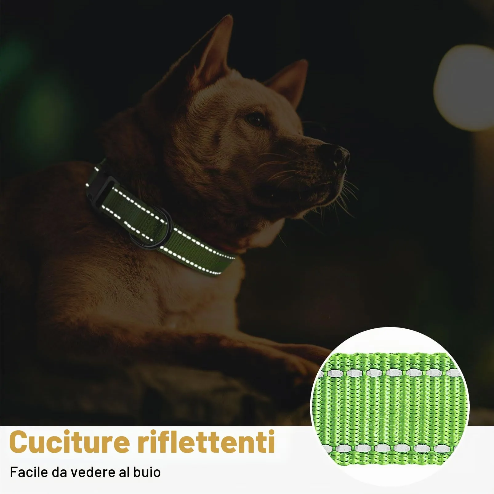 HEELE Collare per Cani, Collare Cane Riflettente Imbottito Nylon Regolabile Traspirante Collari per Cani di Taglia Media, Erba Verde, M(34-52cm) - immagine 7