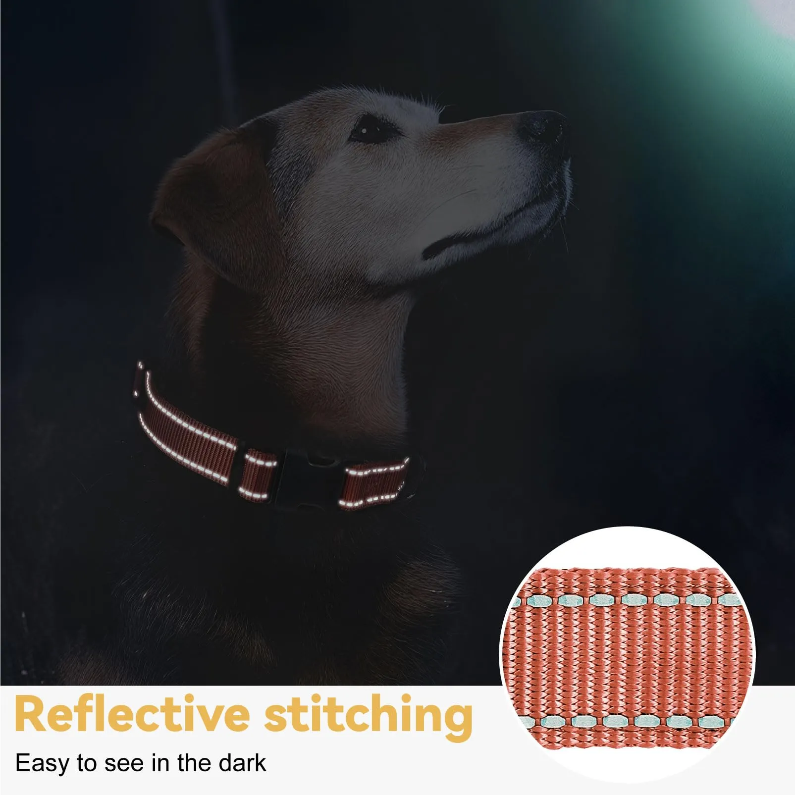 HEELE Collare per Cani, Collare Cane Riflettente Imbottito Nylon Regolabile Traspirante Collari per Cani di Taglia Grande, Corallo, L(44-66cm) - immagine 7