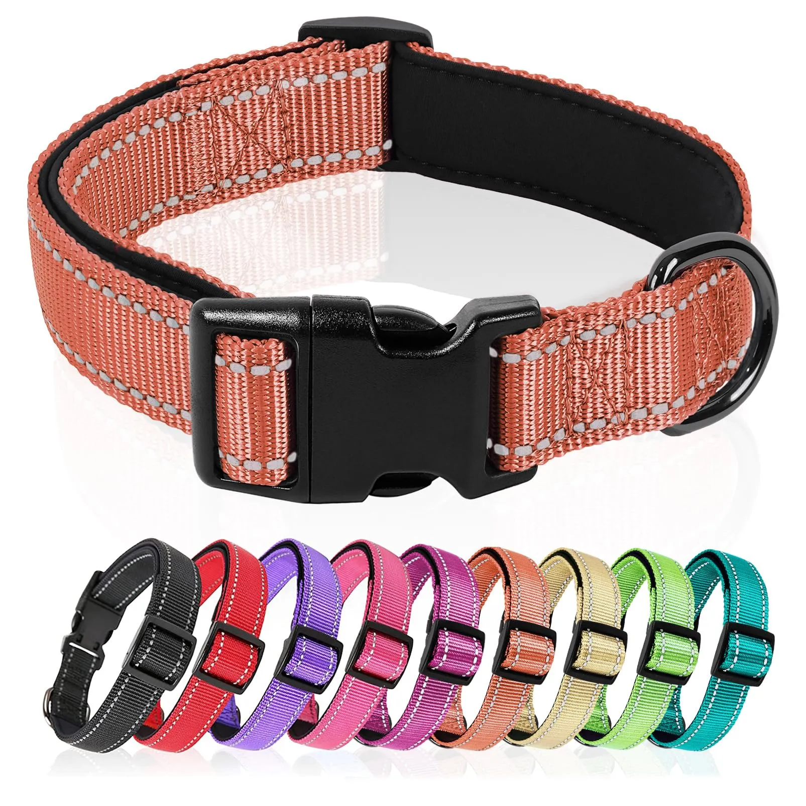 HEELE Collare per Cani, Collare Cane Riflettente Imbottito Nylon Regolabile Traspirante Collari per Cani, Corallo, XS(20-30cm) - immagine 1