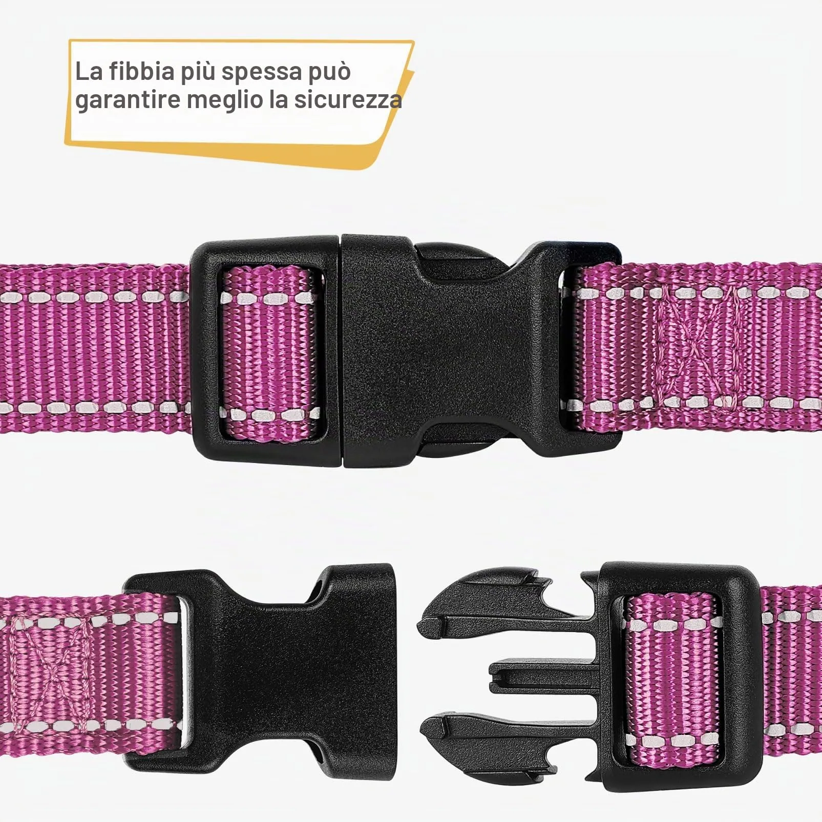 HEELE Collare per Cani, Collare Cane Riflettente Imbottito Nylon Regolabile Traspirante Collari per Cani di Taglia Media, Magenta, M(34-52cm) - immagine 3