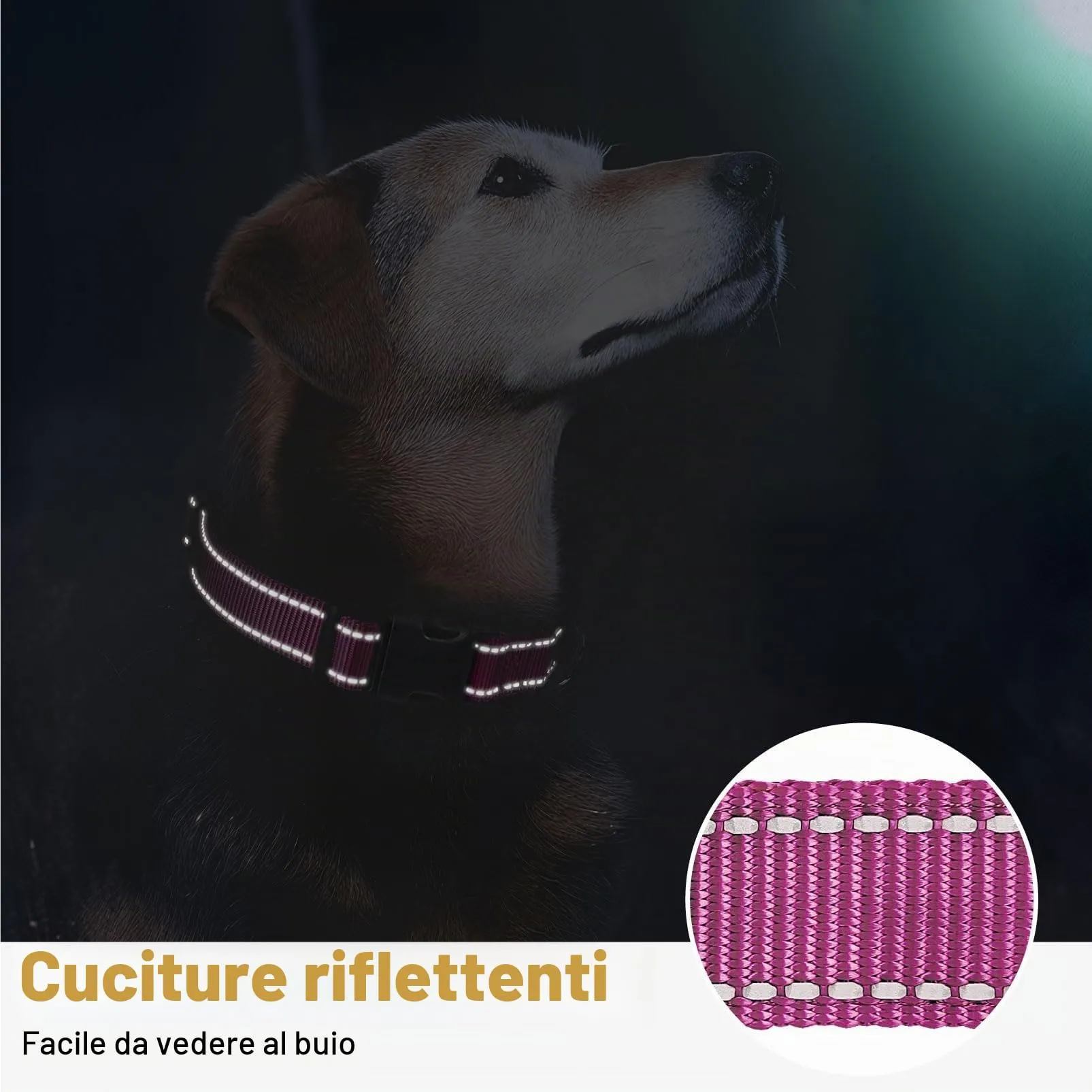 HEELE Collare per Cani, Collare Cane Riflettente Imbottito Nylon Regolabile Traspirante Collari per Cani di Taglia Piccola, Magenta, S(26-38cm) - immagine 7