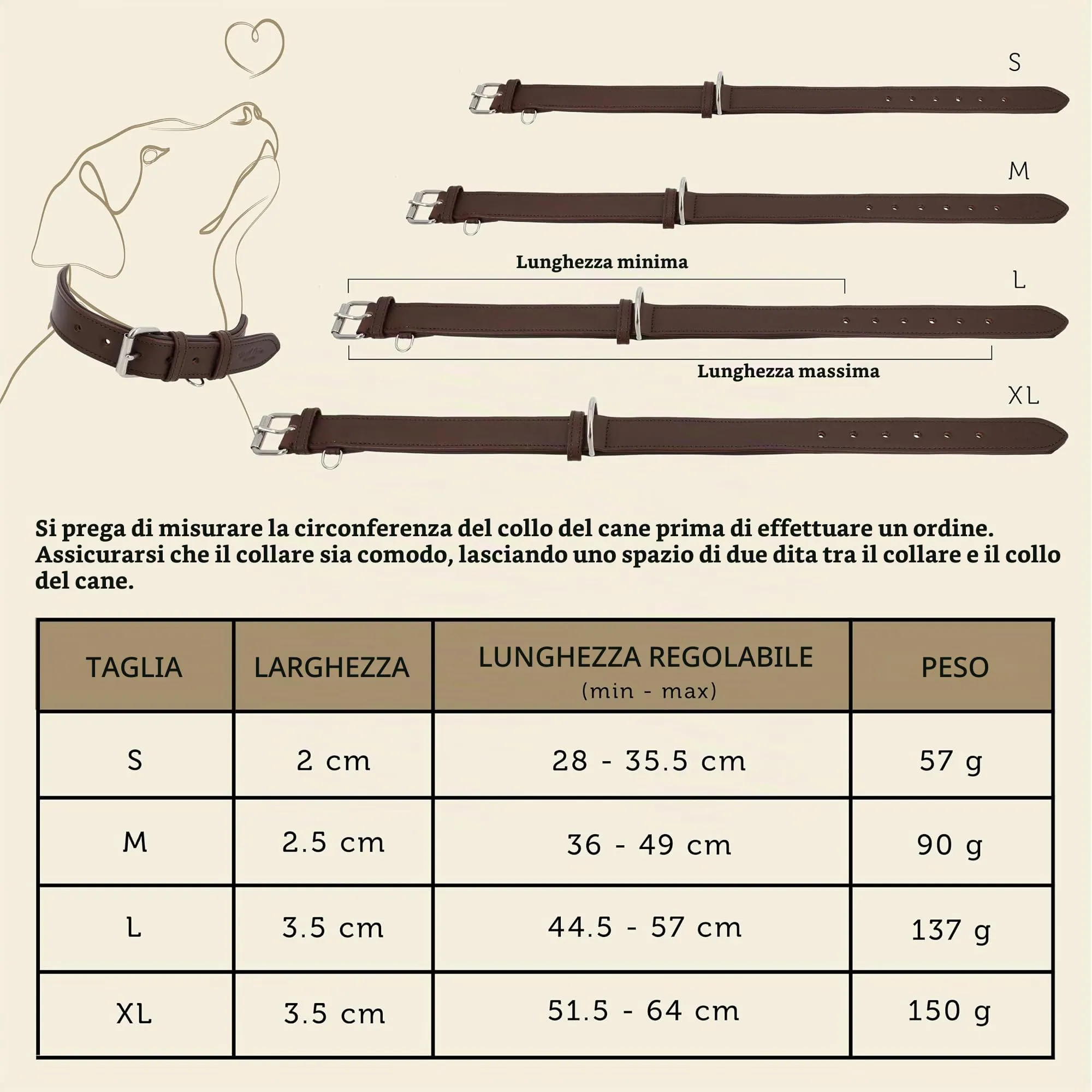 Gusti Jacky - Collare in pelle per cani e animali domestici, taglia M, marrone scuro - immagine 8