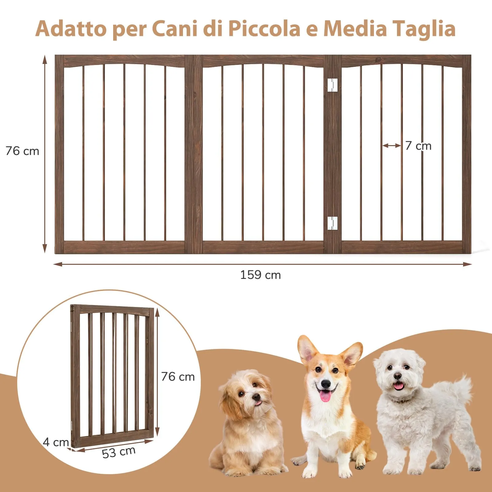 COSTWAY Cancelletto in Legno per Cani 159 x 76 cm - immagine 3