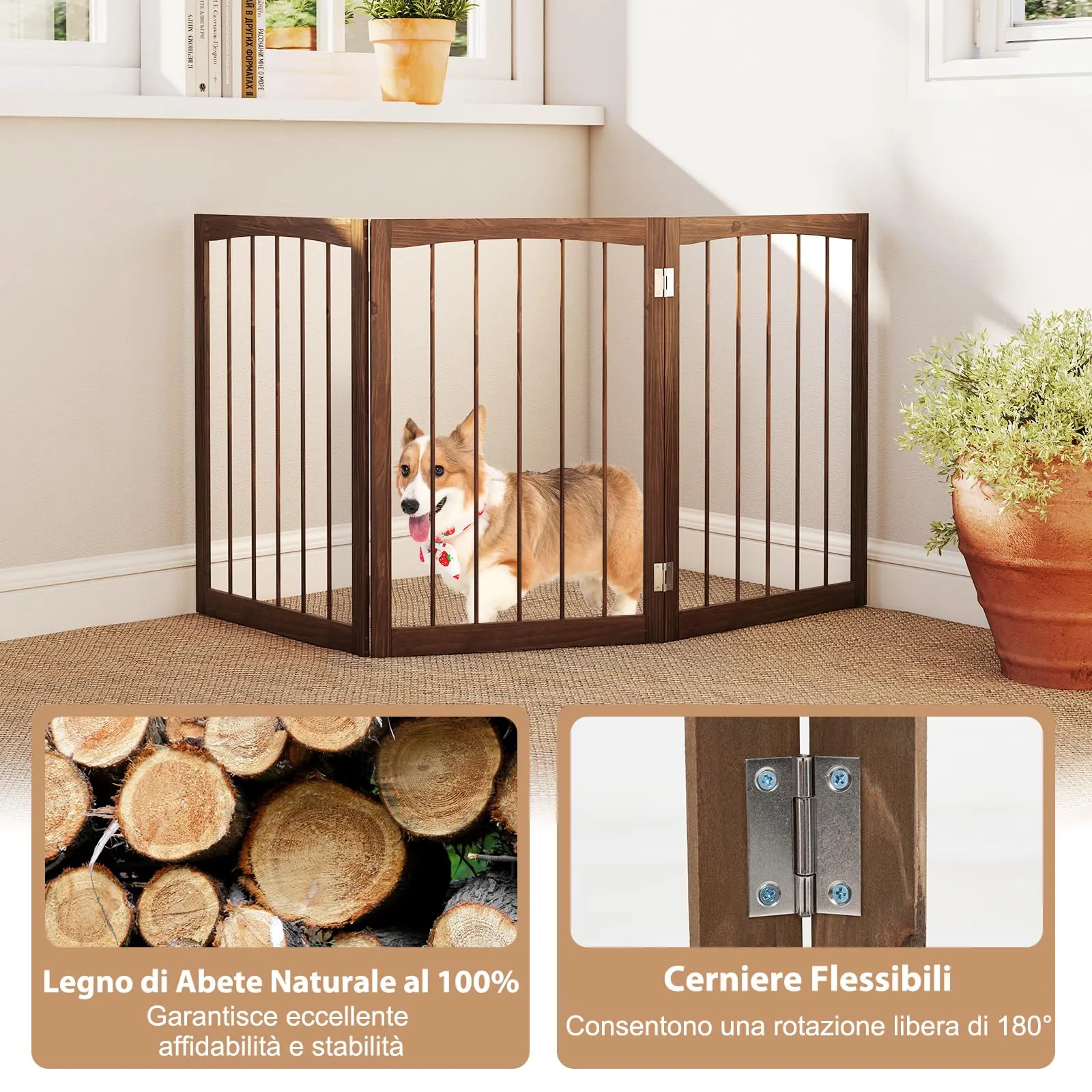 COSTWAY Cancelletto in Legno per Cani 159 x 76 cm - immagine 4
