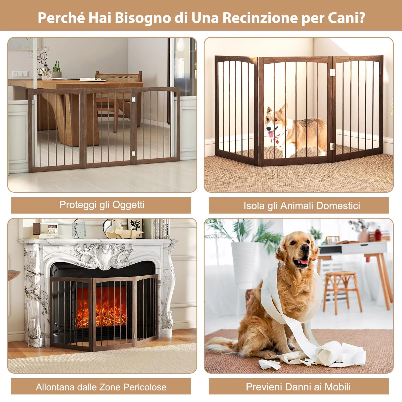 COSTWAY Cancelletto in Legno per Cani 159 x 76 cm - immagine 6