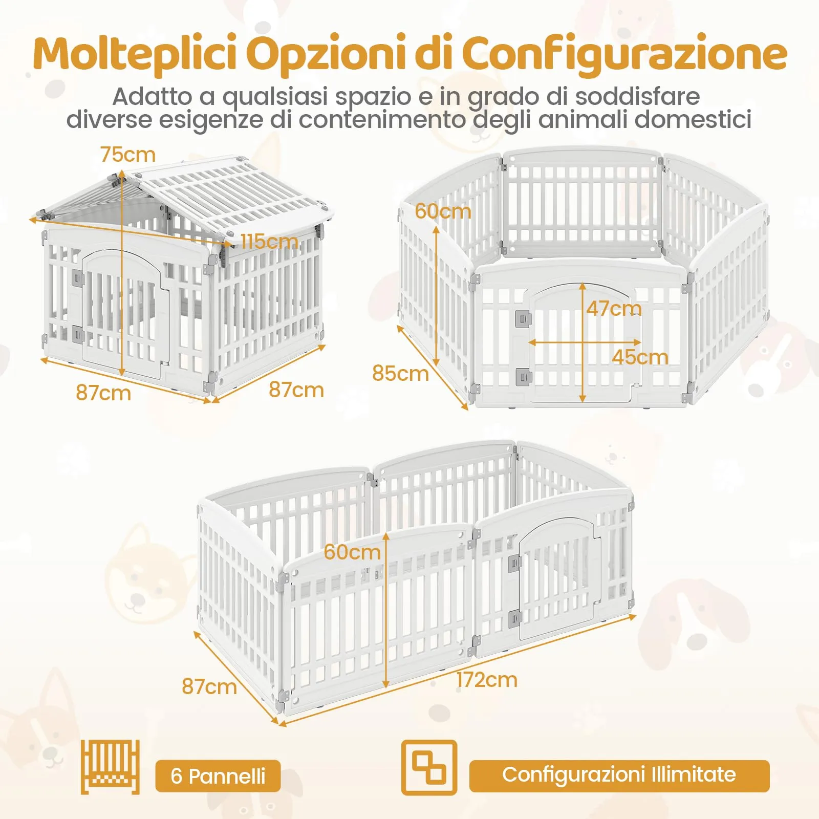 COSTWAY Recinto per Cani da Interno ed Esterno a 6 Pannelli 60 cm - immagine 8