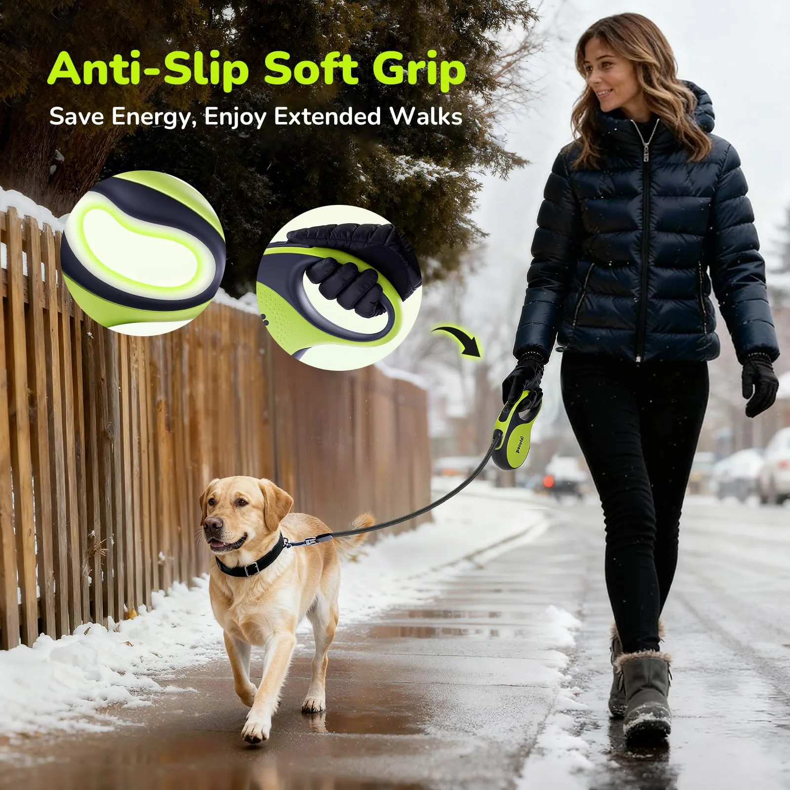 Pecute Guinzaglio per Cani Allungabile 5m (fino a 30kg), con Corda Anti-morso 46cm, 360° Anti-Tangle, Freno Rapido, Impugnatura Antiscivolo, con Sacchetti Igienici e Porta Sacchetti,Verde - immagine 5