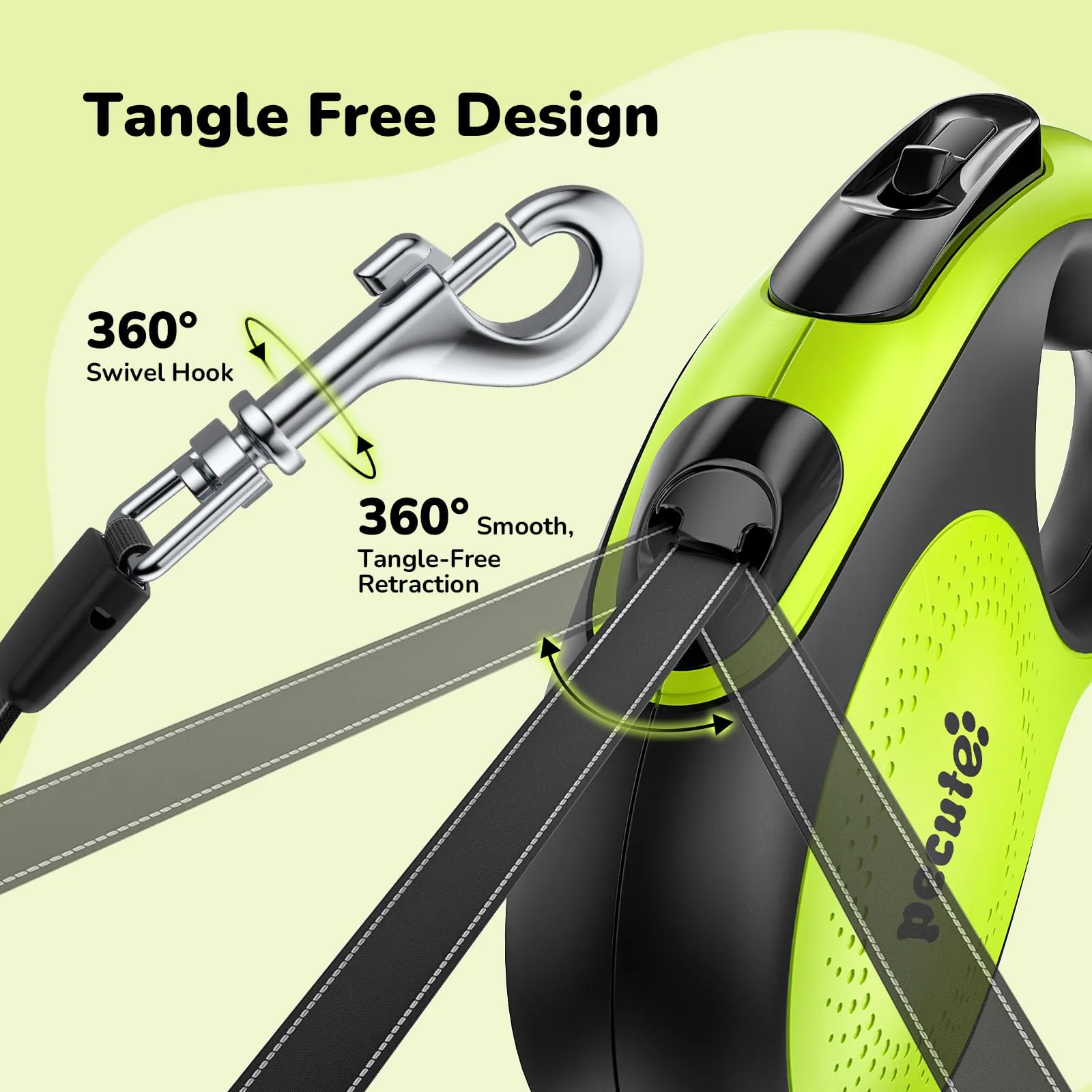 Pecute Guinzaglio per Cani Allungabile 5m (fino a 30kg), con Corda Anti-morso 46cm, 360° Anti-Tangle, Freno Rapido, Impugnatura Antiscivolo, con Sacchetti Igienici e Porta Sacchetti,Verde - immagine 7