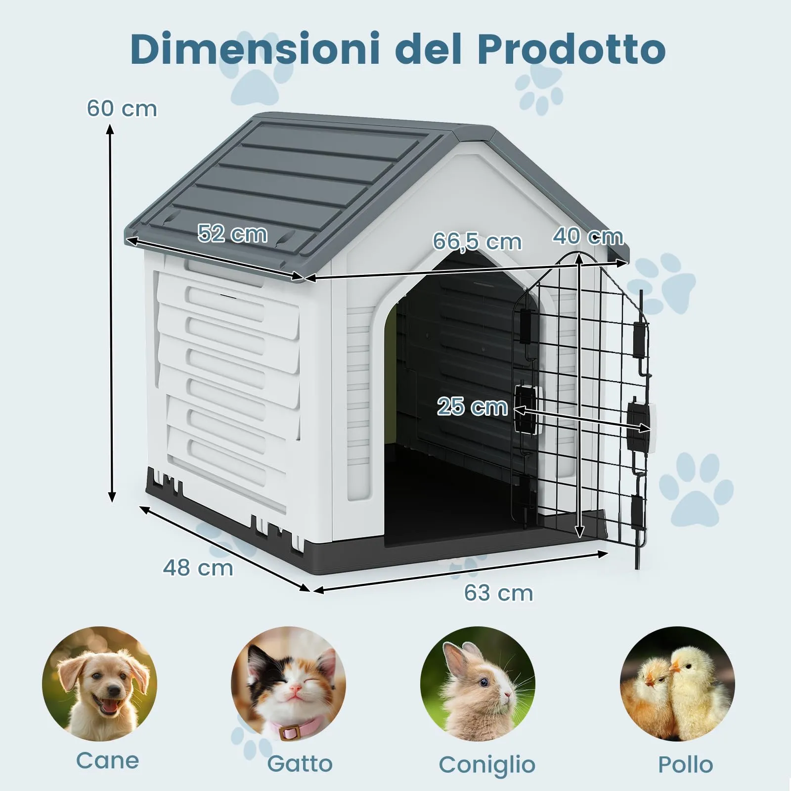 COSTWAY Cuccia per Cani da Esterno ed Interno con Porta Bloccabile, Grigio - immagine 3