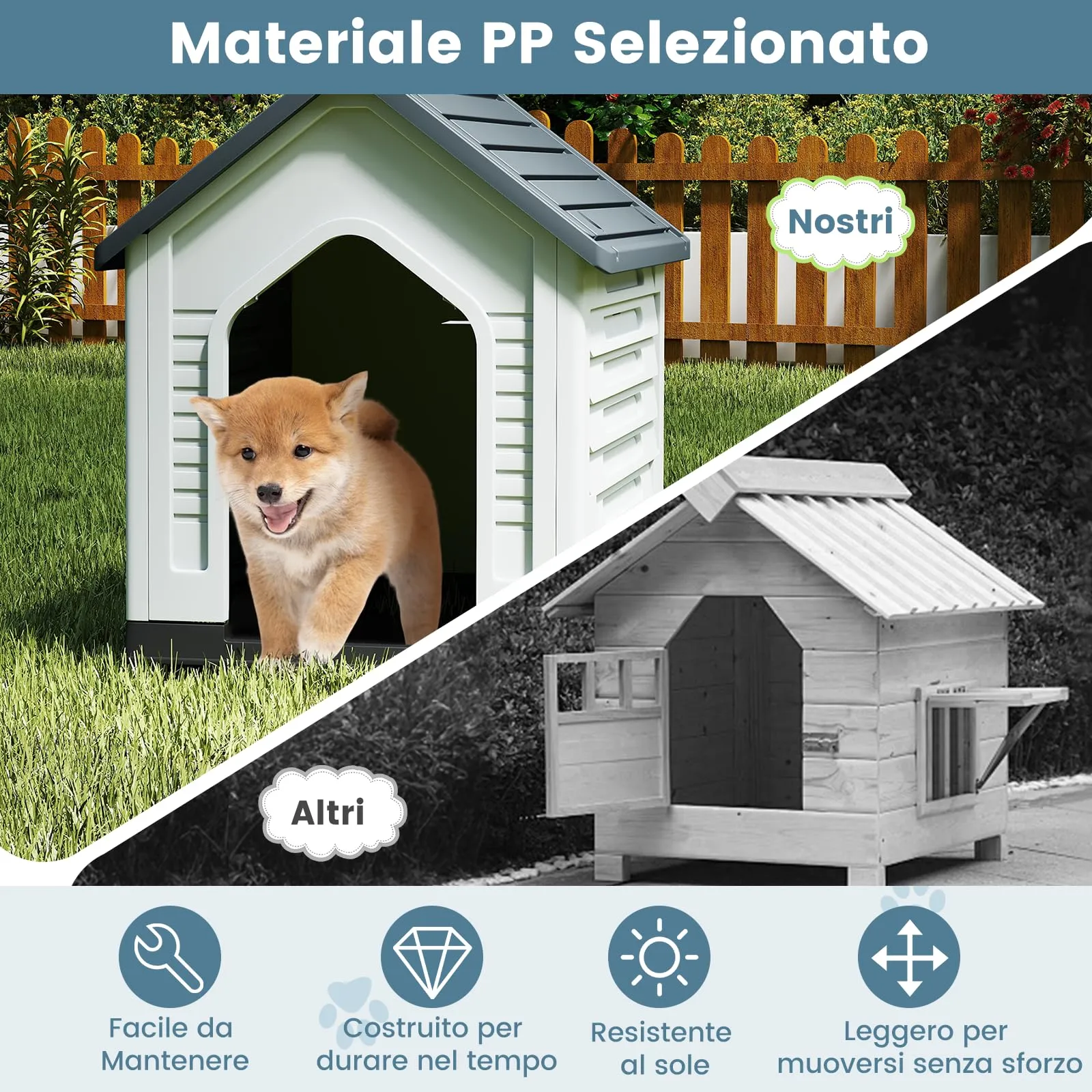 COSTWAY Cuccia per Cani da Esterno ed Interno con Porta Bloccabile, Grigio - immagine 4
