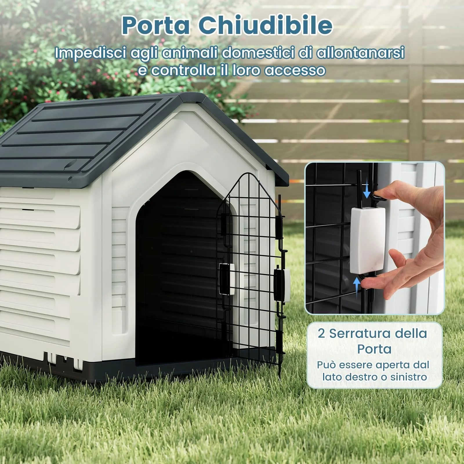 COSTWAY Cuccia per Cani da Esterno ed Interno con Porta Bloccabile, Grigio - immagine 5