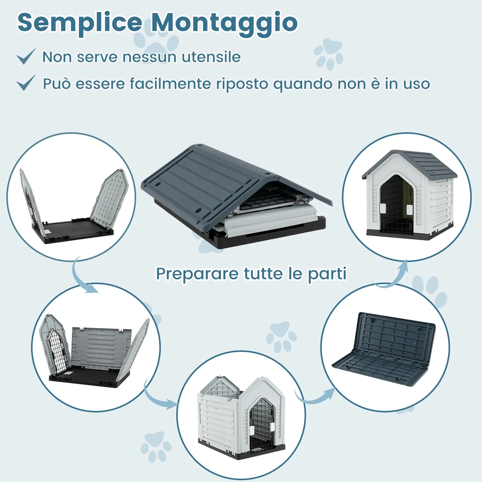 COSTWAY Cuccia per Cani da Esterno ed Interno con Porta Bloccabile, Grigio - immagine 6