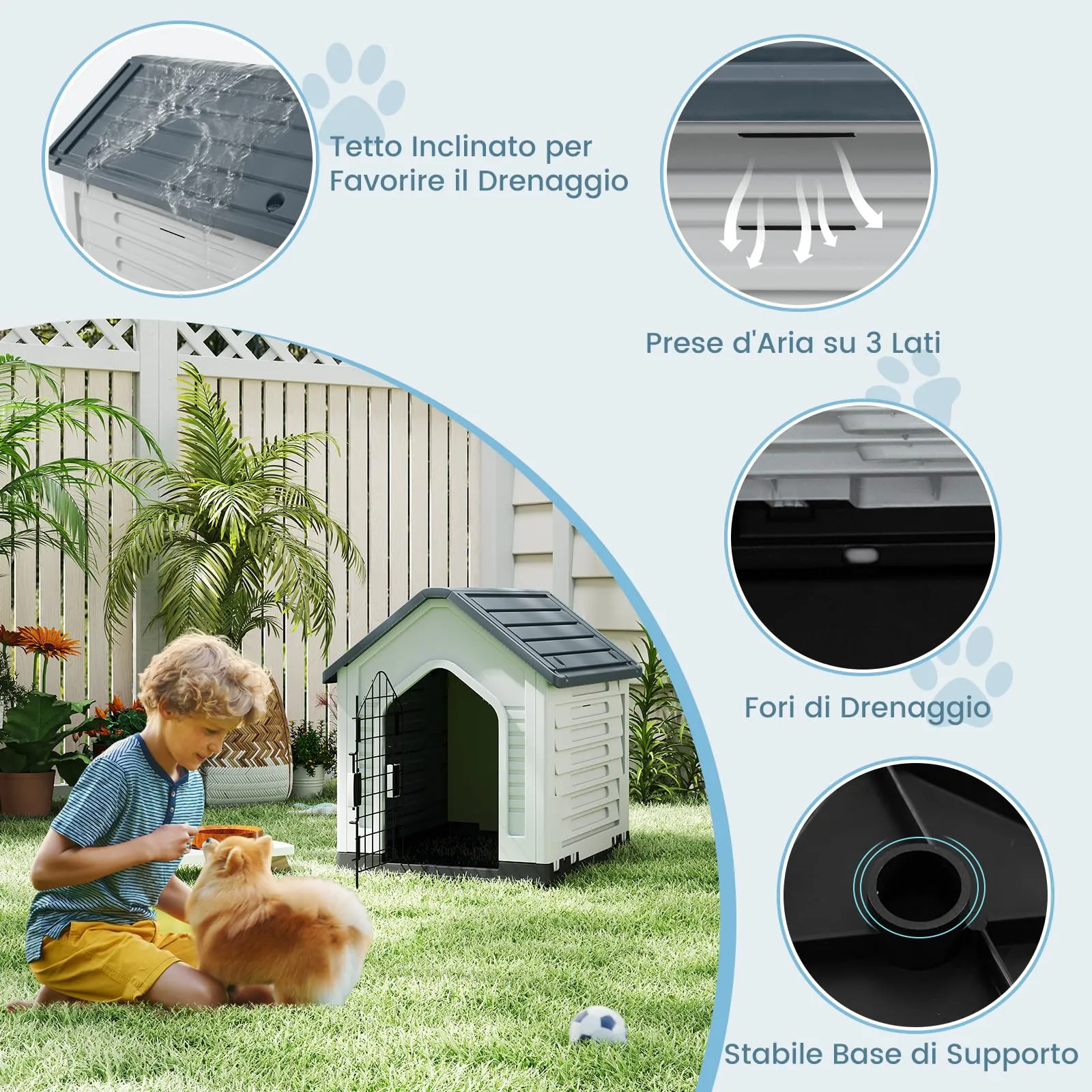 COSTWAY Cuccia per Cani da Esterno ed Interno con Porta Bloccabile, Grigio - immagine 7