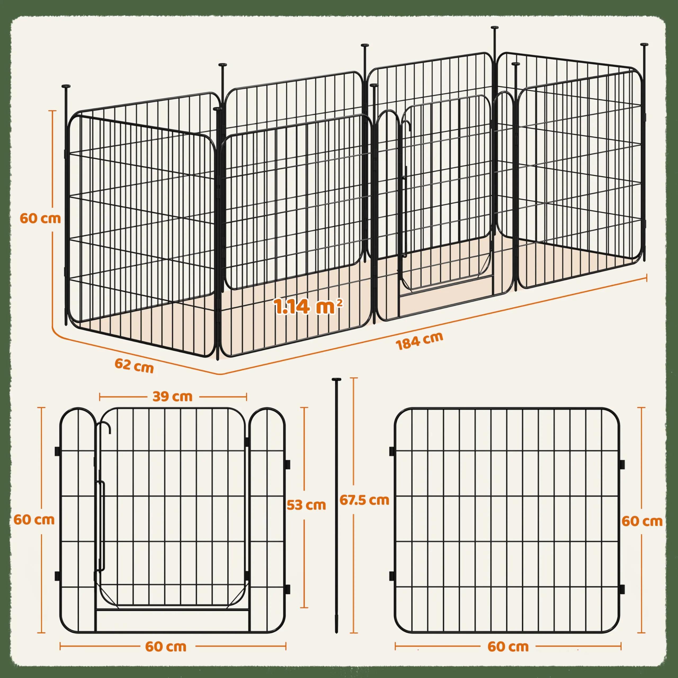 Yaheetech Recinto per Animali Domestici 8 Pannelli Altezza 60 cm Nero - immagine 2