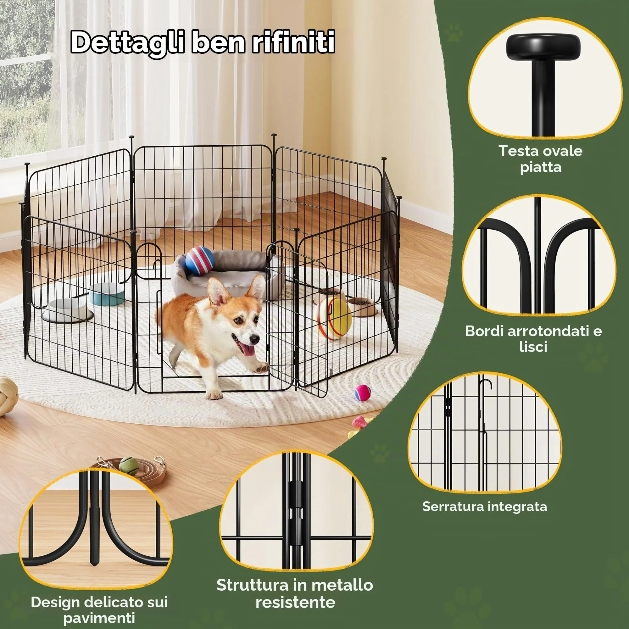 Yaheetech Recinto per Animali Domestici 8 Pannelli Altezza 60 cm Nero - immagine 4