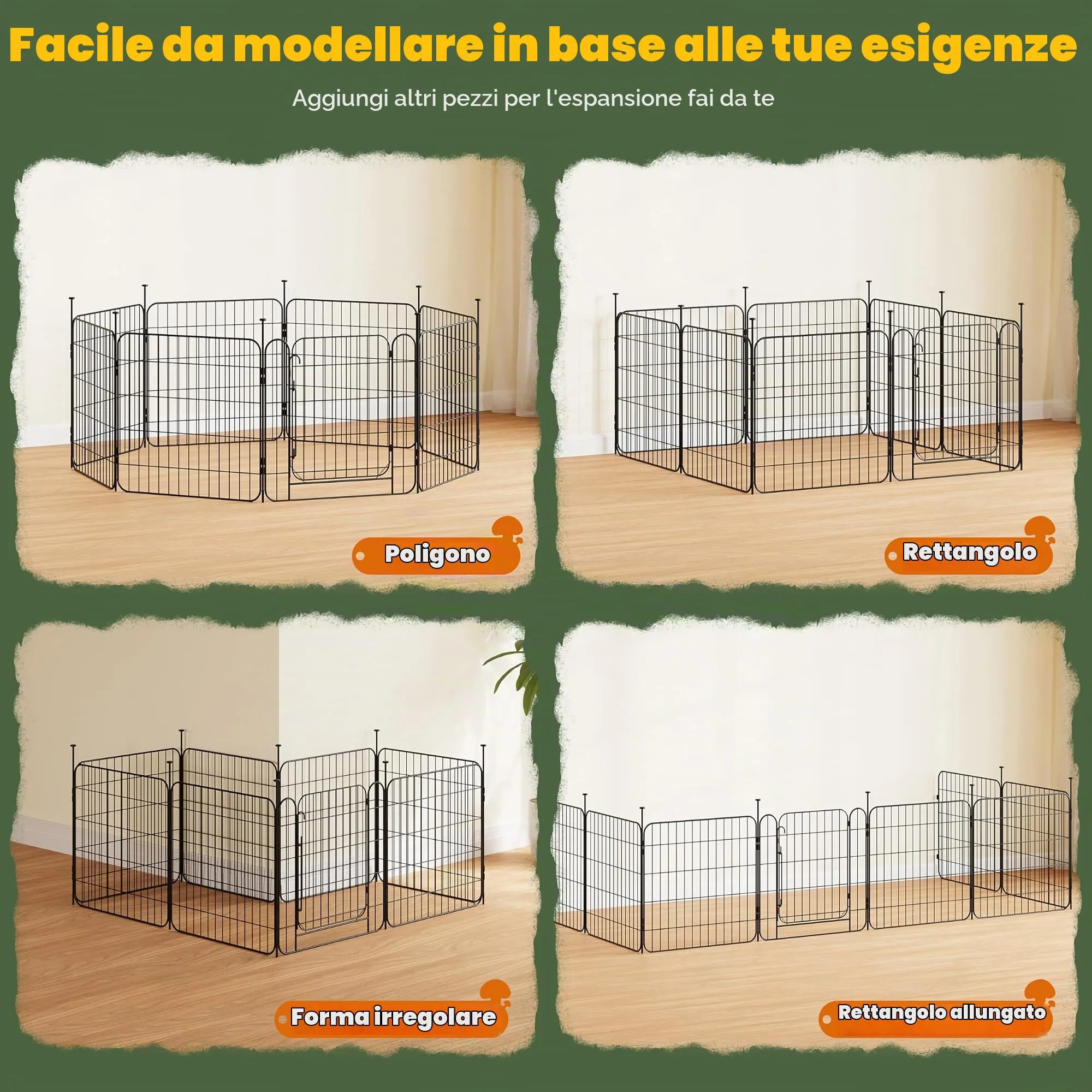 Yaheetech Recinto per Animali Domestici 8 Pannelli Altezza 60 cm Nero - immagine 7