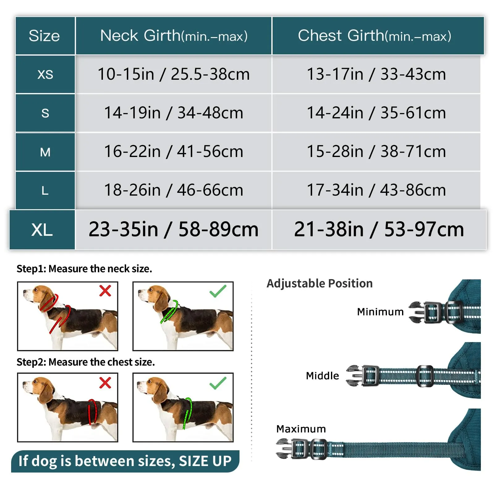 HEELE Pettorina Cane Taglia Grande Riflettente Pettorina Addestramento Cani Anti Tiro con 2 Ganci in Metallo + Comodo Maniglia, Gilet per Cani Regolabile per Camminare, Verde Nerastro, XL - immagine 7