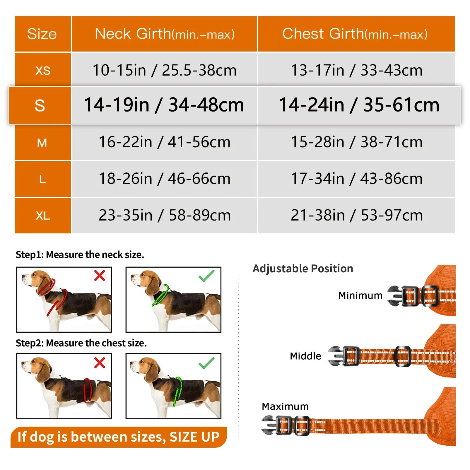 HEELE Pettorina Cane Taglia Piccola Riflettente Pettorina Addestramento Cani Anti Tiro con 2 Ganci in Metallo + Comodo Maniglia, Gilet per Cani Regolabile per Camminare, Zucca Arancione, S - immagine 7