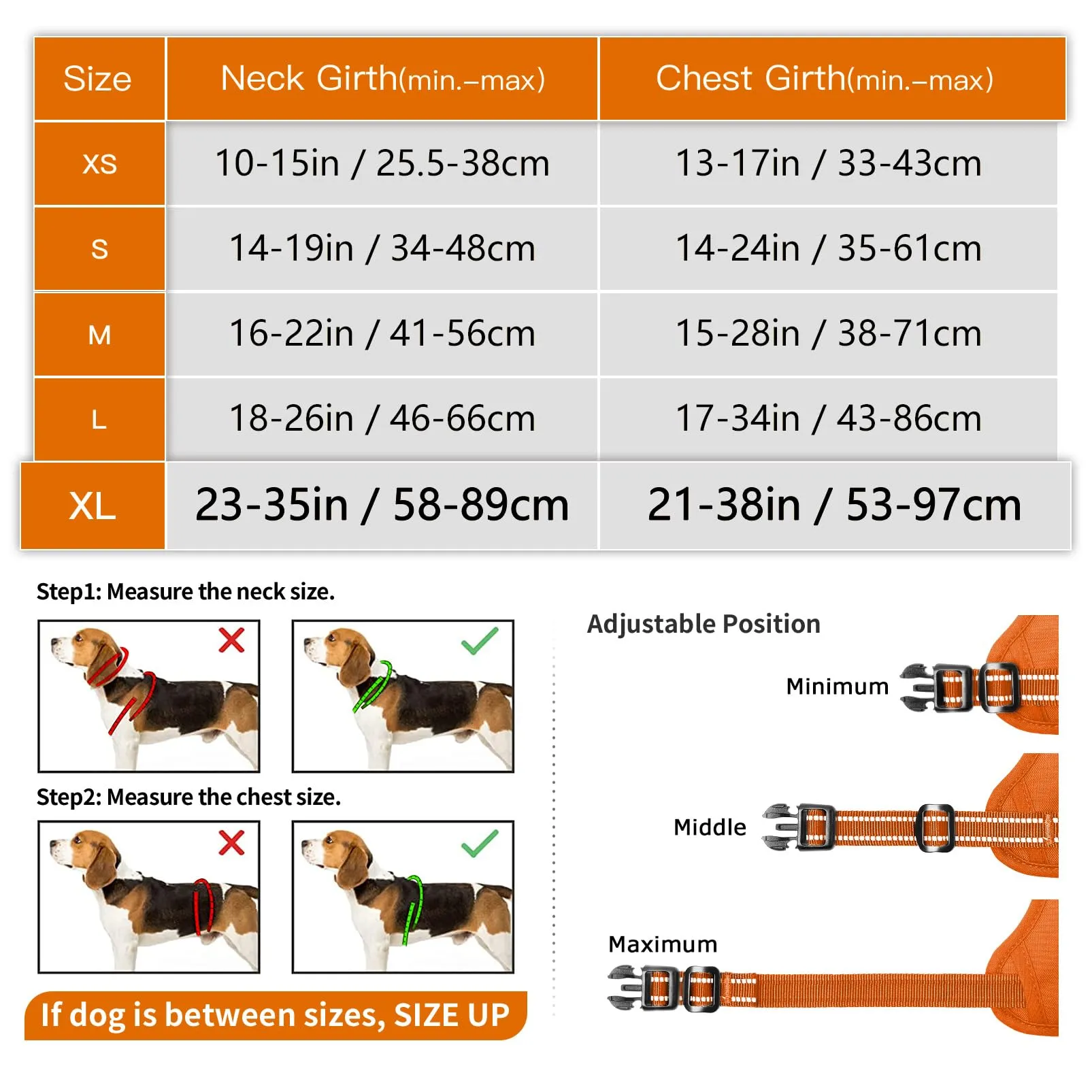 HEELE Pettorina Cane Taglia Grande Riflettente Pettorina Addestramento Cani Anti Tiro con 2 Ganci in Metallo + Comodo Maniglia, Gilet per Cani Regolabile per Camminare, Zucca Arancione, XL - immagine 7