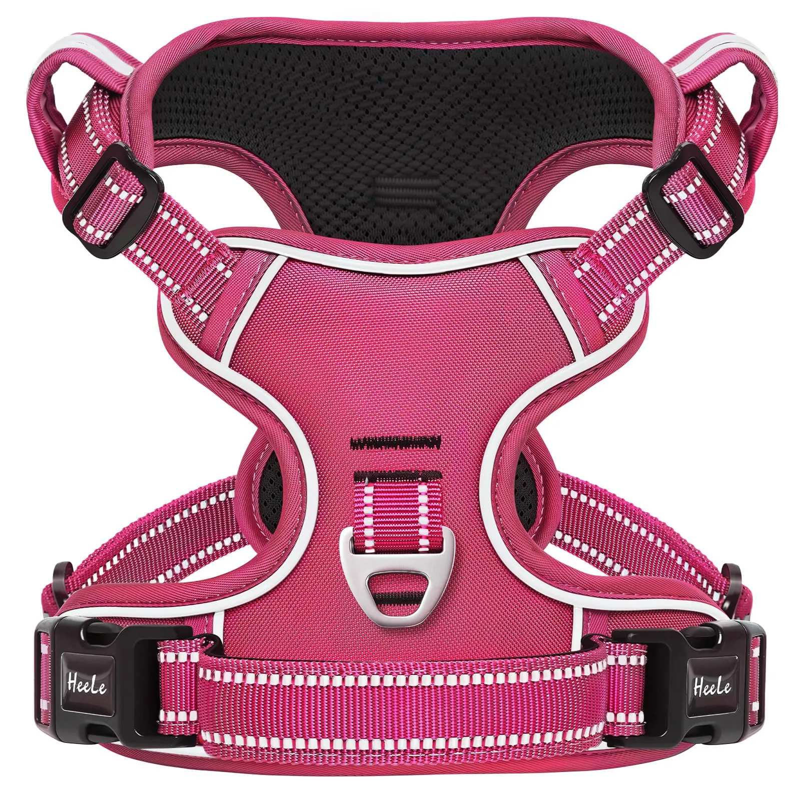 HEELE Pettorina Cane Taglia Media Riflettente Pettorina Addestramento Cani Anti Tiro con 2 Ganci in Metallo + Comodo Maniglia, Gilet per Cani Regolabile per Camminare, Rosa Rifiniture Abbinate, M - immagine 1
