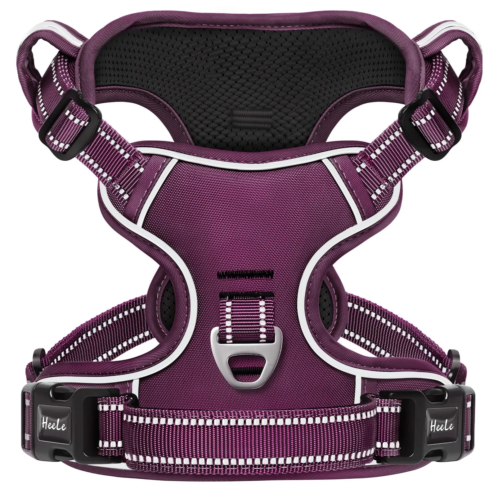 HEELE Pettorina Cane Taglia Media Riflettente Pettorina Addestramento Cani Anti Tiro con 2 Ganci in Metallo + Comodo Maniglia, Gilet per Cani Regolabile per Camminare, Viola Rifiniture Abbinate, M - immagine 1