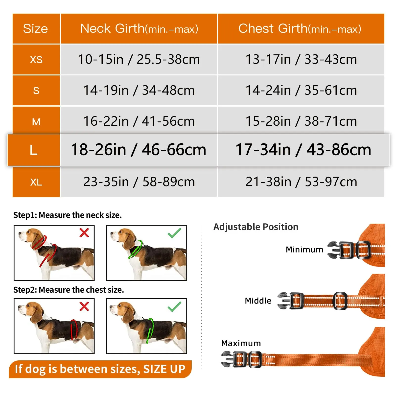 HEELE Pettorina Cane Taglia Media e Grande Riflettente Pettorina Addestramento Cani No Pull con 2 Ganci in Metallo + Comodo Maniglia, Gilet per Cani Regolabile per Camminare, Zucca Arancione, L - immagine 7