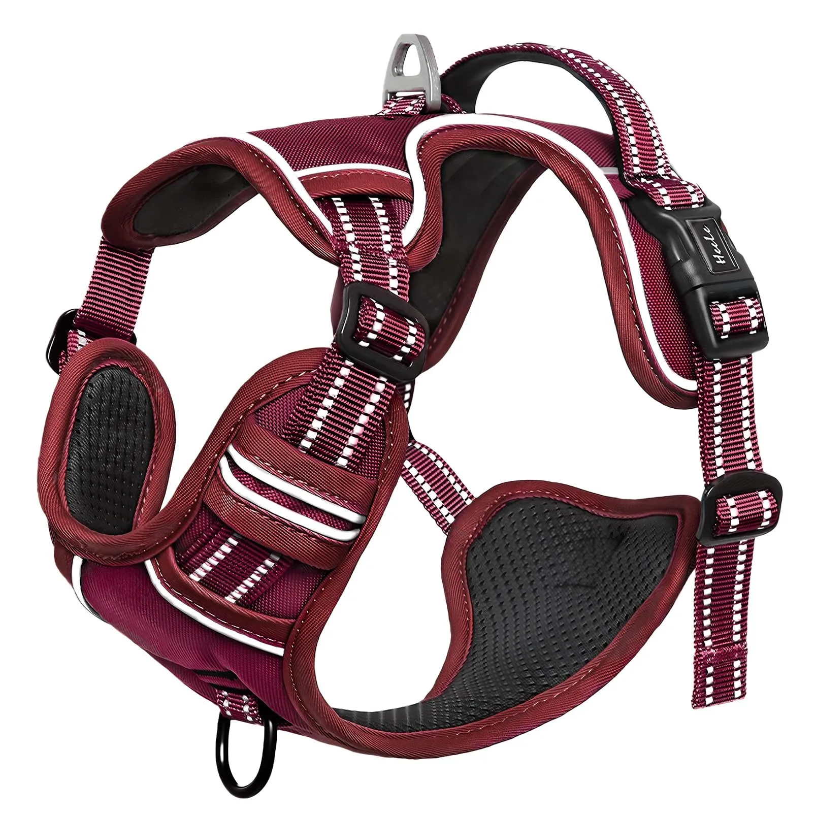 HEELE Pettorina Cane Taglia Piccola Riflettente Pettorina Addestramento Cani Anti Tiro con 2 Ganci in Metallo Comodo Maniglia, Gilet per Cani Regolabile per Camminare, Rosso Borgogna, S - immagine 2