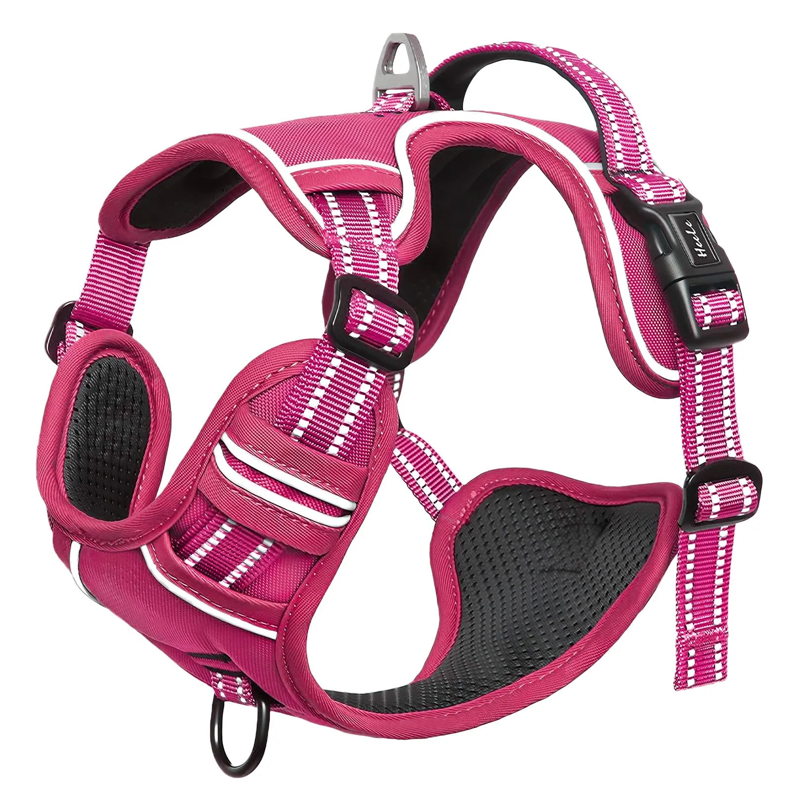 HEELE Pettorina Cane Riflettente Pettorina Addestramento Cani No Pull con 2 Ganci in Metallo + Comodo Maniglia, Gilet per Cani Regolabile per Camminare, Rosa Rifiniture Abbinate, L - immagine 2