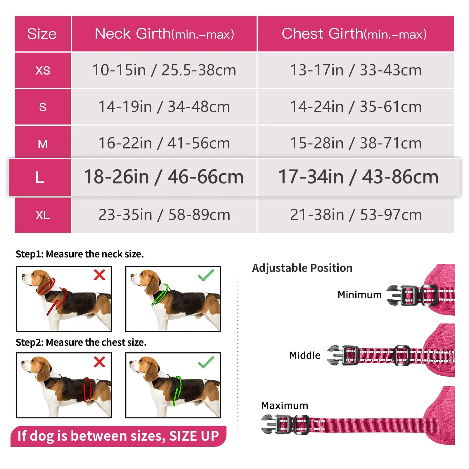 HEELE Pettorina Cane Riflettente Pettorina Addestramento Cani No Pull con 2 Ganci in Metallo + Comodo Maniglia, Gilet per Cani Regolabile per Camminare, Rosa Rifiniture Abbinate, L - immagine 7